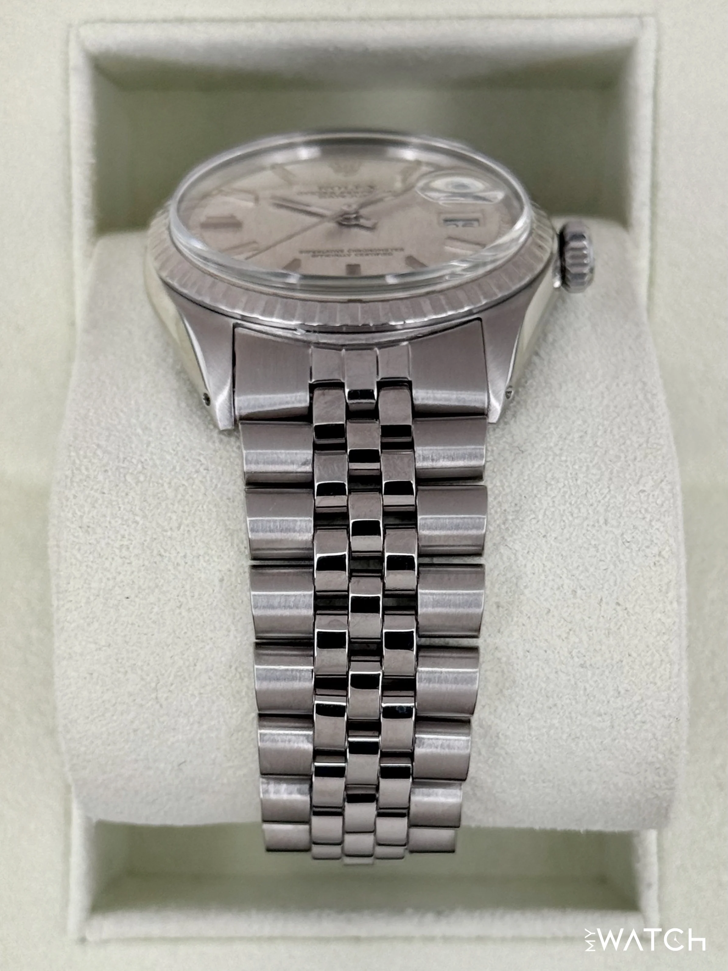 1970 Rolex Datejust 36mm 1603 Stainless Steel Jubilee Silver Linen Dial - Image 3