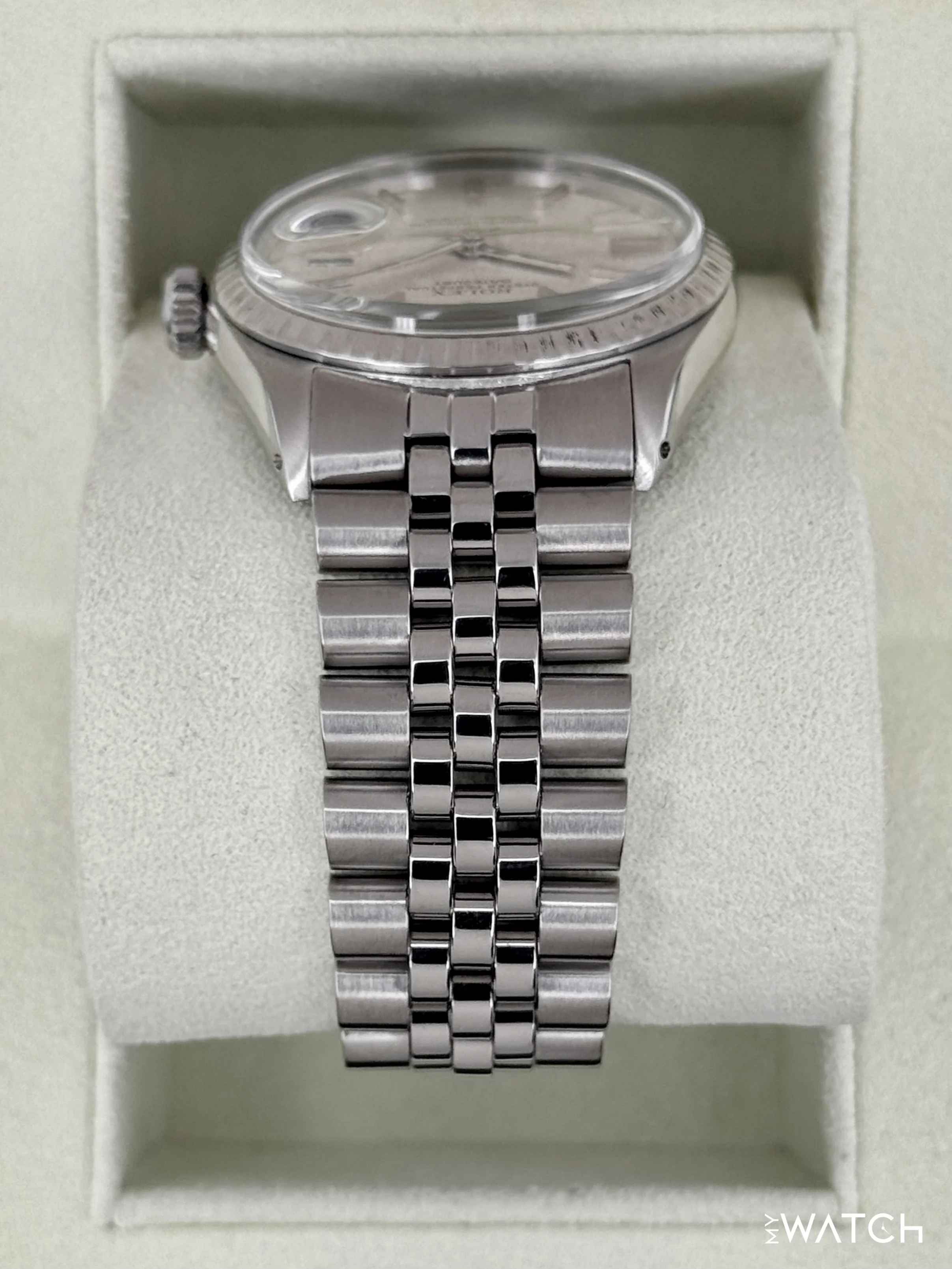1970 Rolex Datejust 36mm 1603 Stainless Steel Jubilee Silver Linen Dial - Image 4