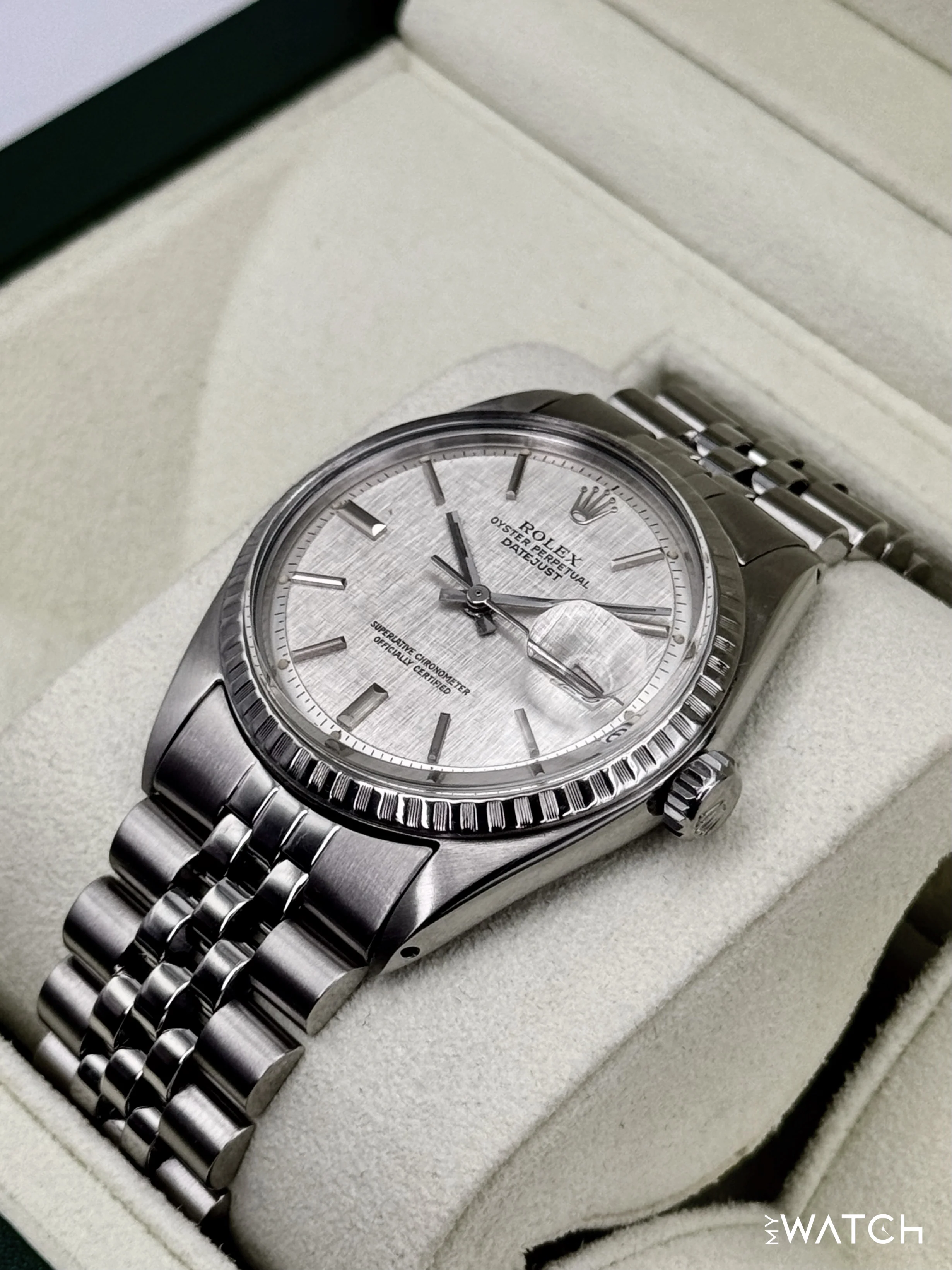1970 Rolex Datejust 36mm 1603 Stainless Steel Jubilee Silver Linen Dial - Image 5