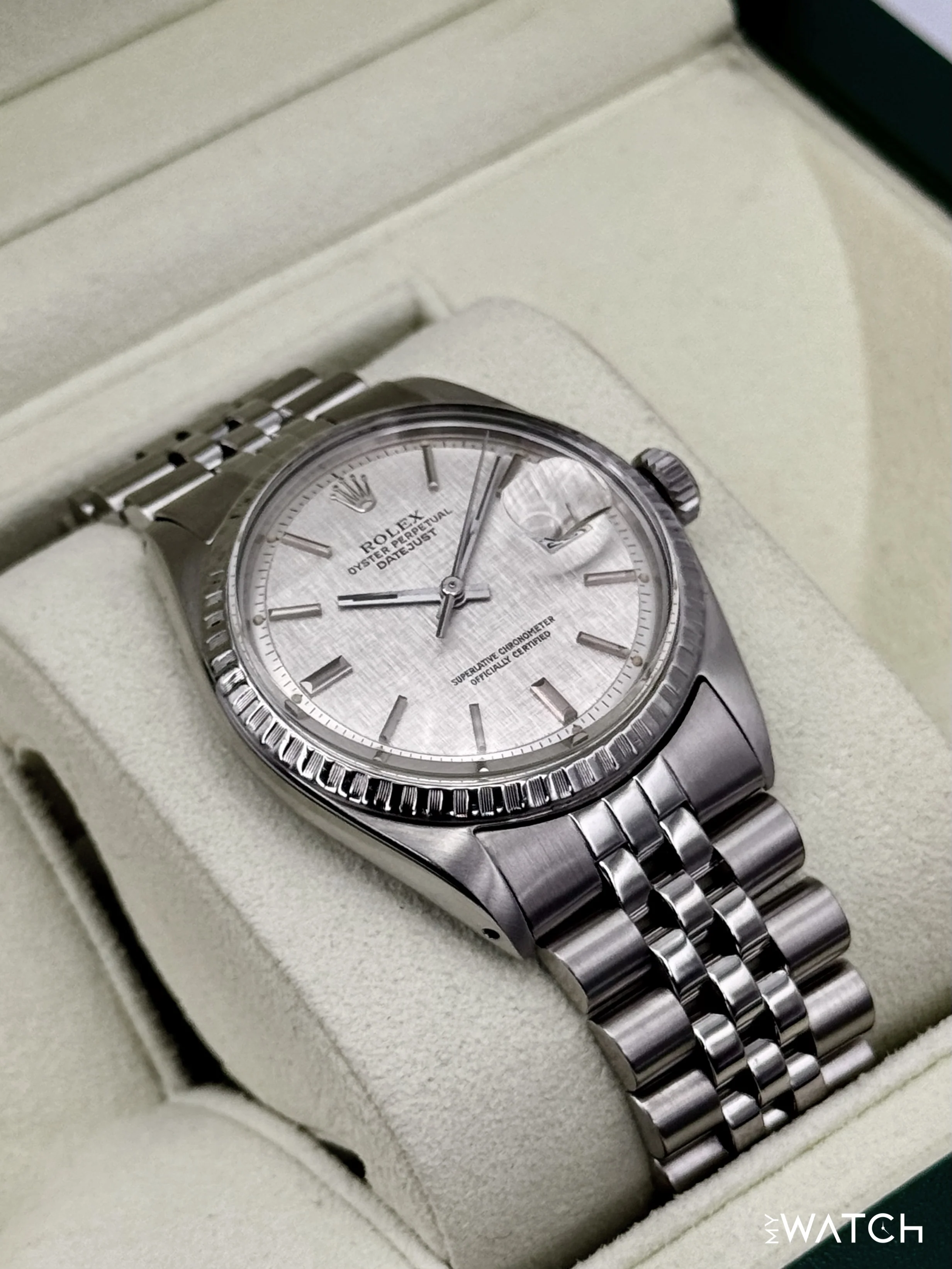 1970 Rolex Datejust 36mm 1603 Stainless Steel Jubilee Silver Linen Dial - Image 6