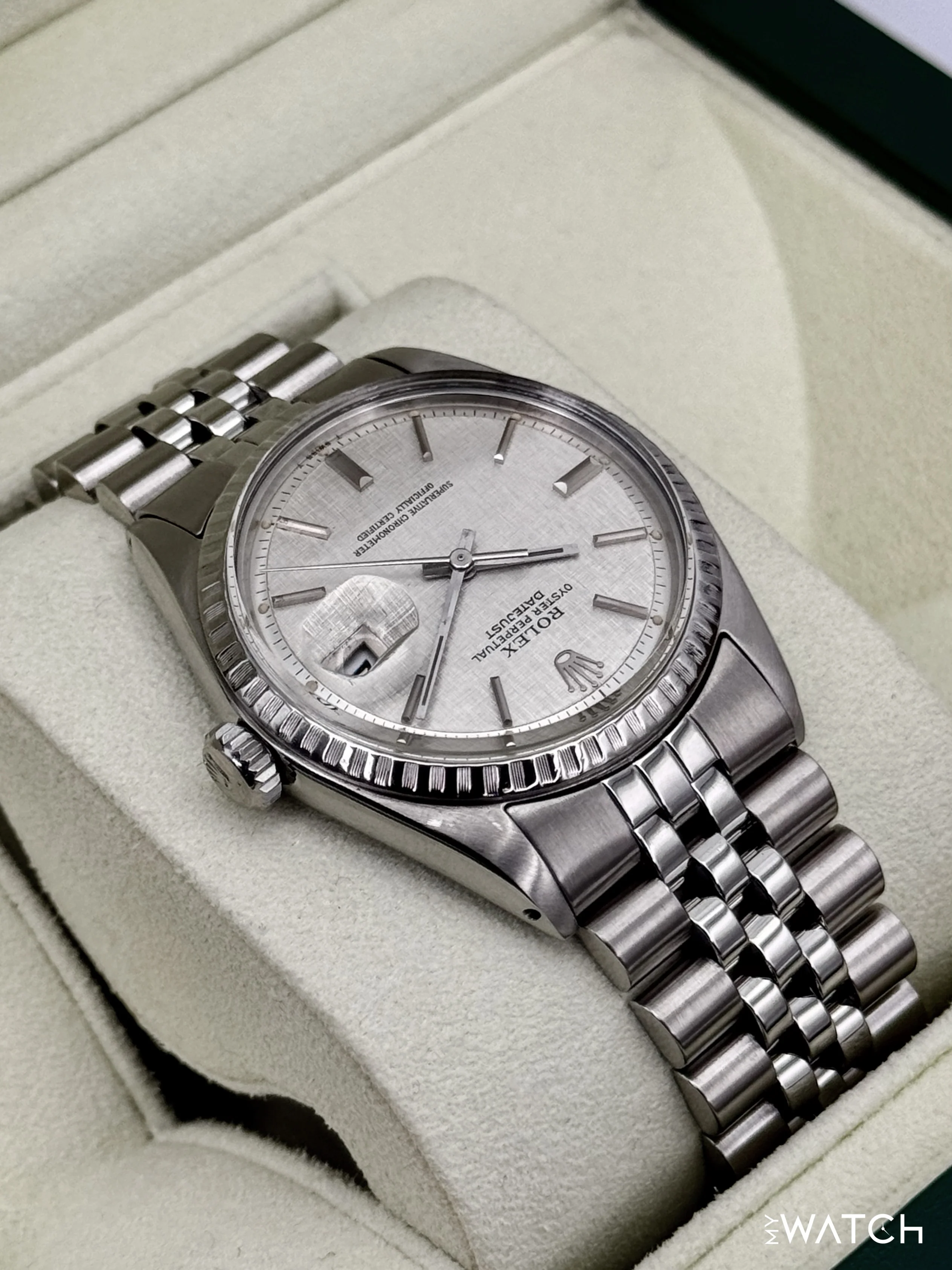1970 Rolex Datejust 36mm 1603 Stainless Steel Jubilee Silver Linen Dial - Image 8