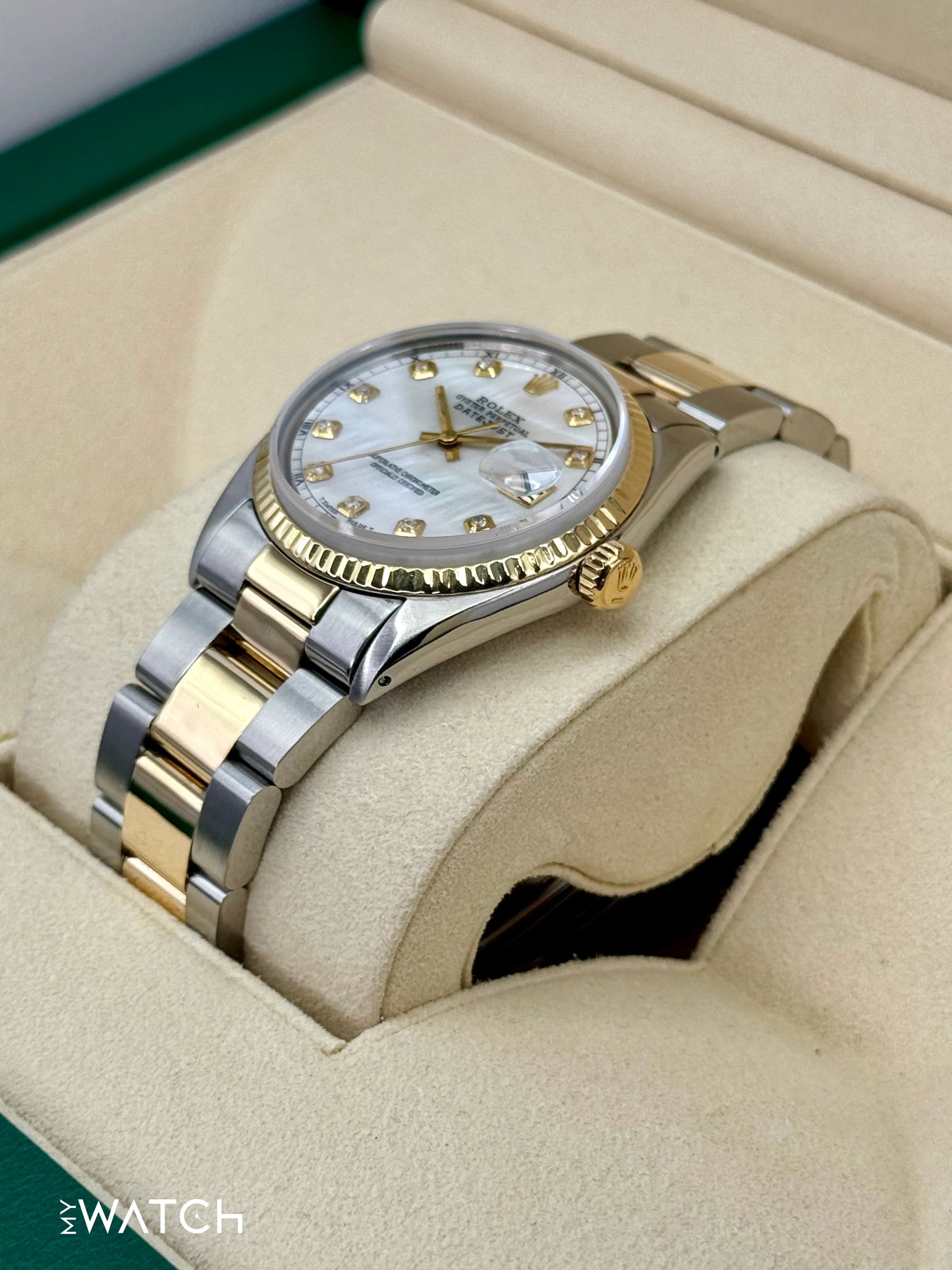 1972 Rolex Datejust 36mm 1601 Two-Tone Oyster Mother of Pearl Diamond Dial - Image 5