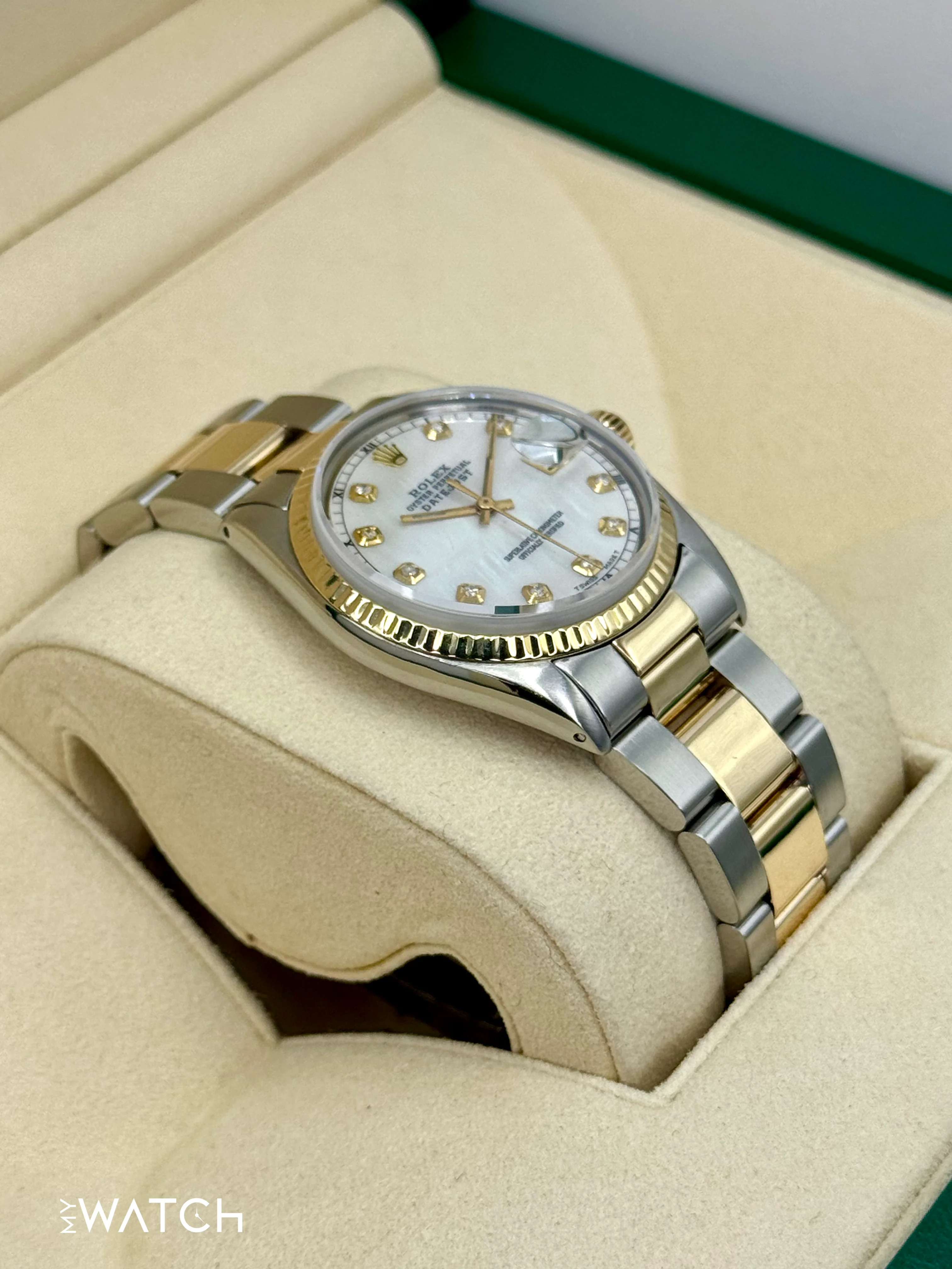 1972 Rolex Datejust 36mm 1601 Two-Tone Oyster Mother of Pearl Diamond Dial - Image 6