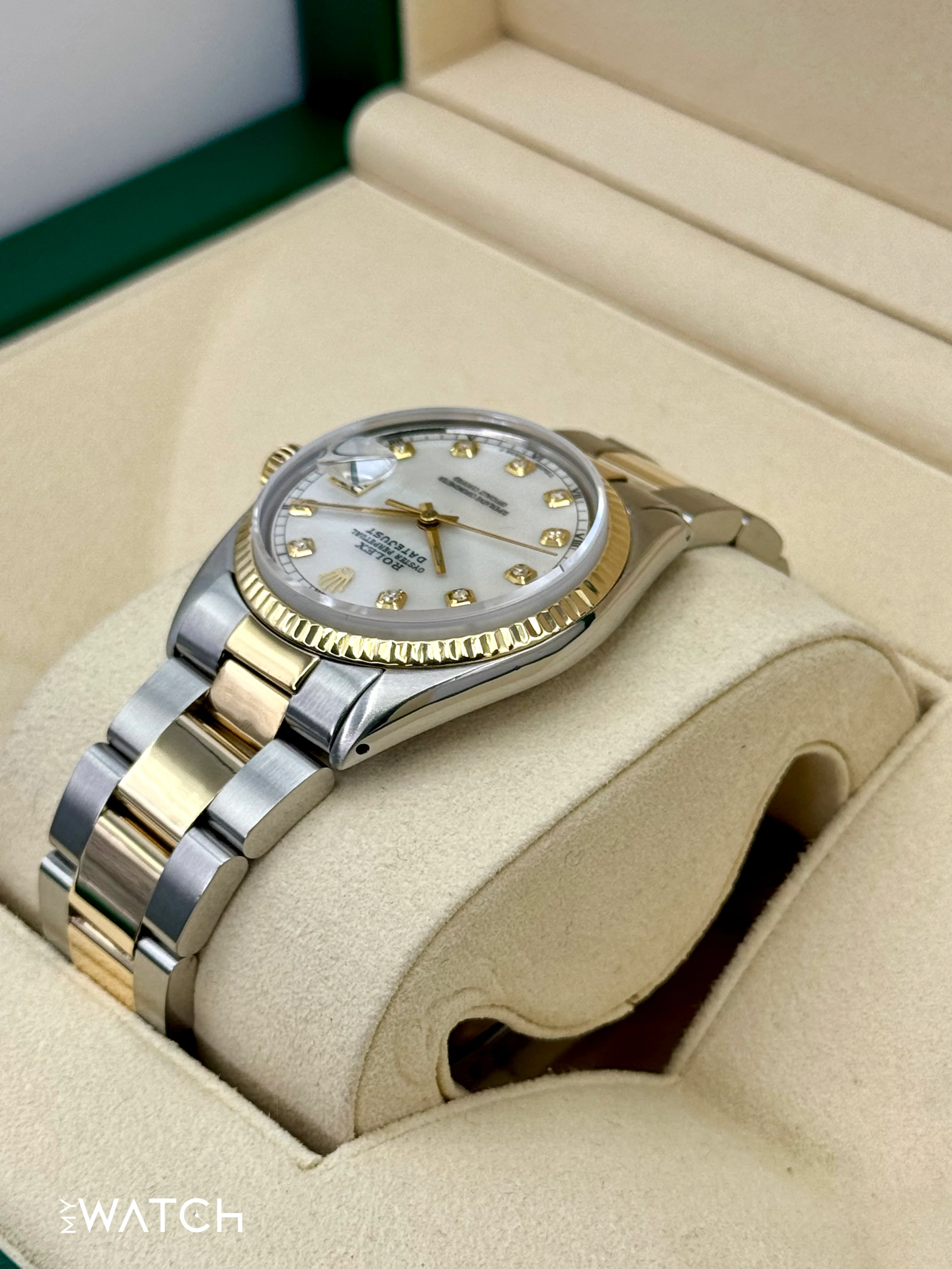 1972 Rolex Datejust 36mm 1601 Two-Tone Oyster Mother of Pearl Diamond Dial - Image 7