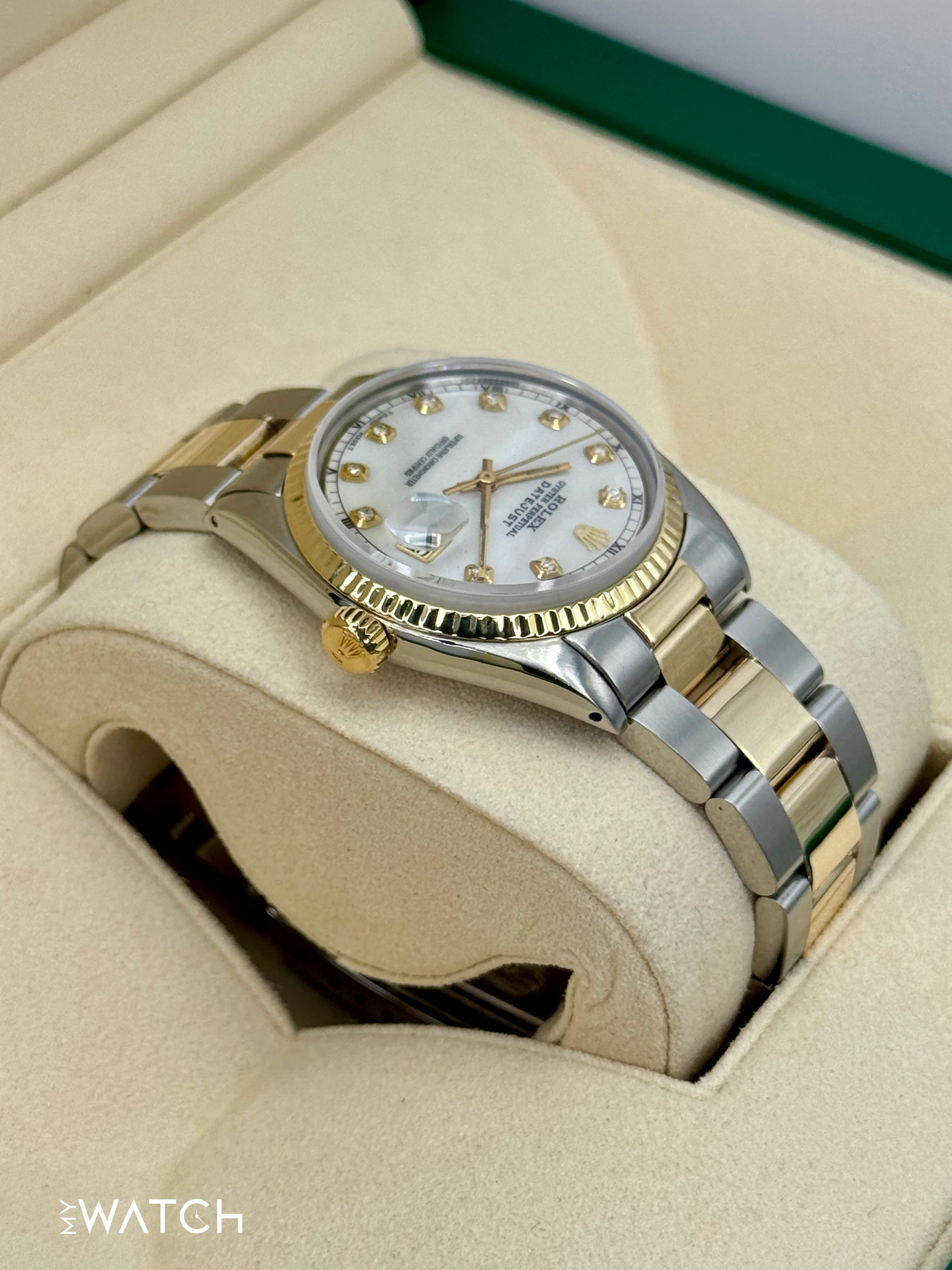 1972 Rolex Datejust 36mm 1601 Two-Tone Oyster Mother of Pearl Diamond Dial - Image 8