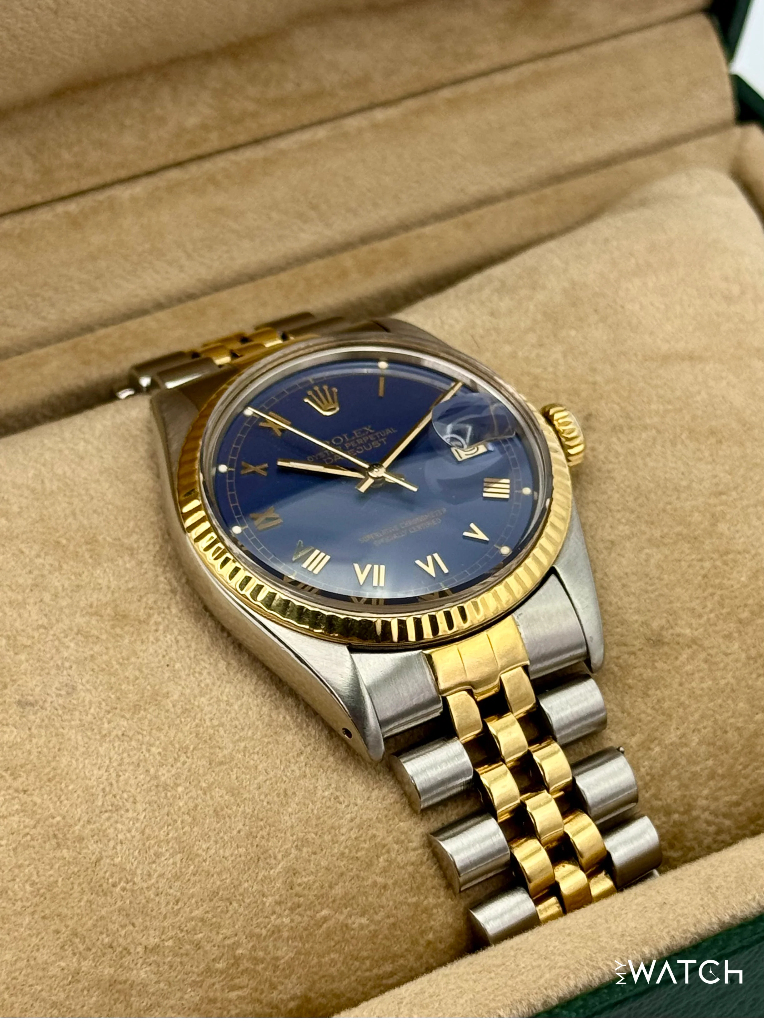 1985 Rolex Datejust 36mm 16013 Two-Tone Jubilee Blue Roman Numeral Dial - Image 4