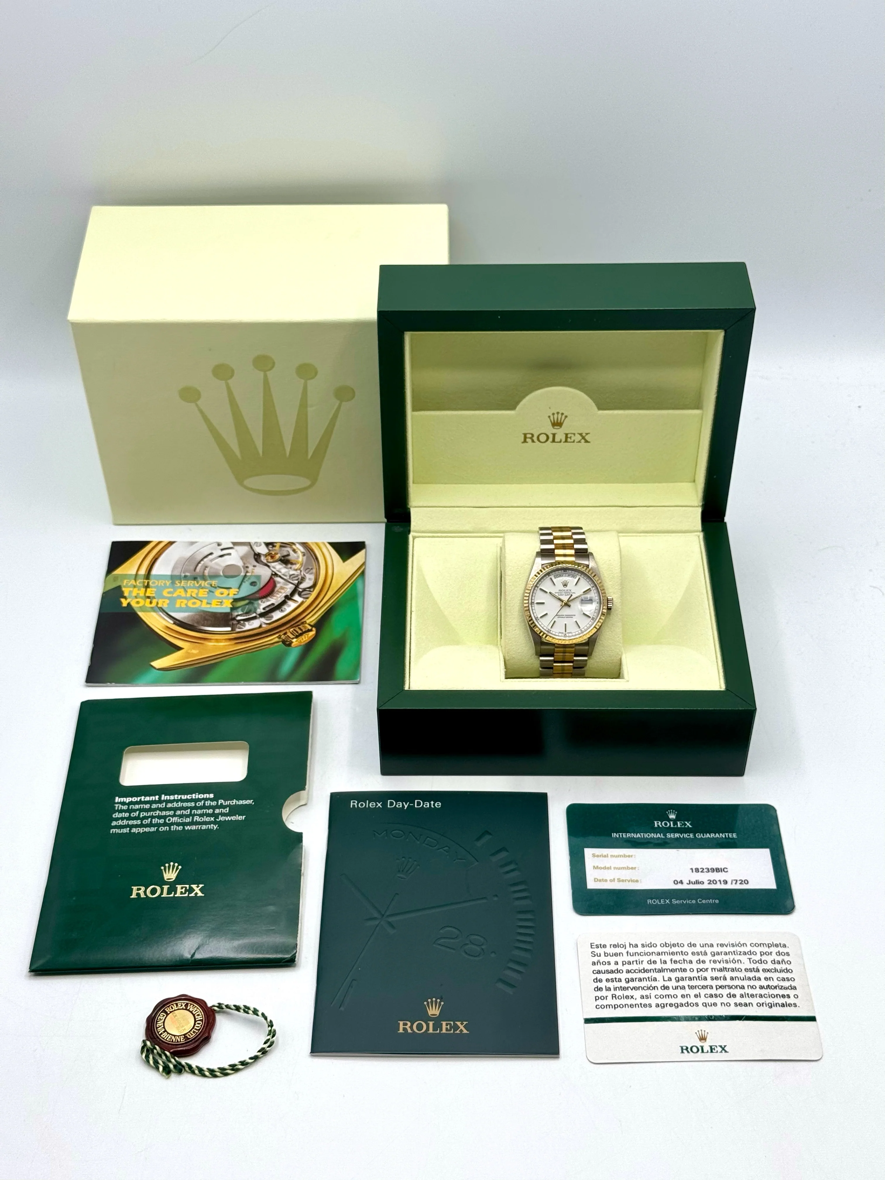 1995 Rolex Day-Date Tridor 36mm 18239BIC Jubilee White Dial - Image 7