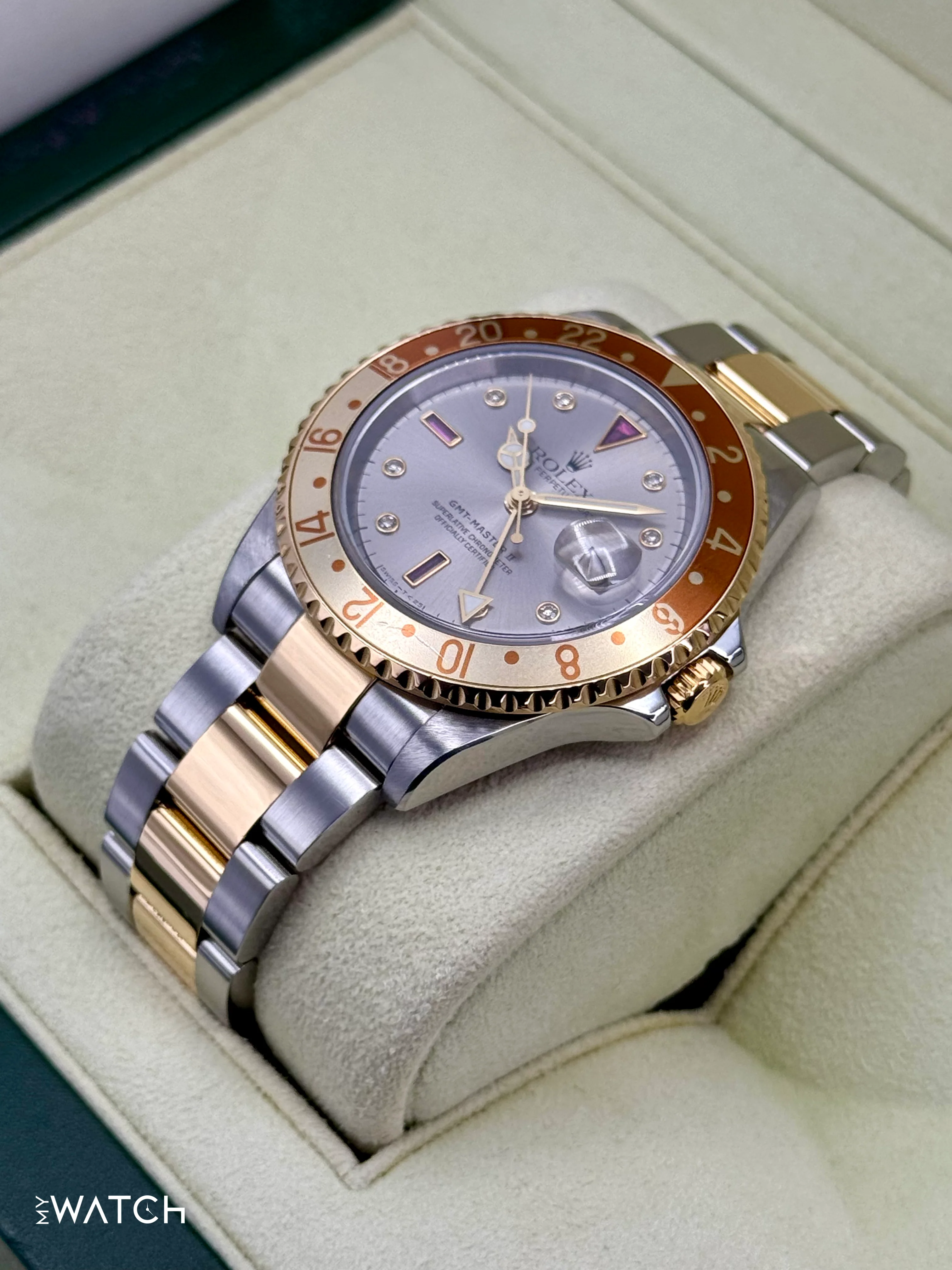 2007 Rolex GMT-Master II 40mm 16713 Slate Grey Serti Diamond Ruby Dial - Image 5