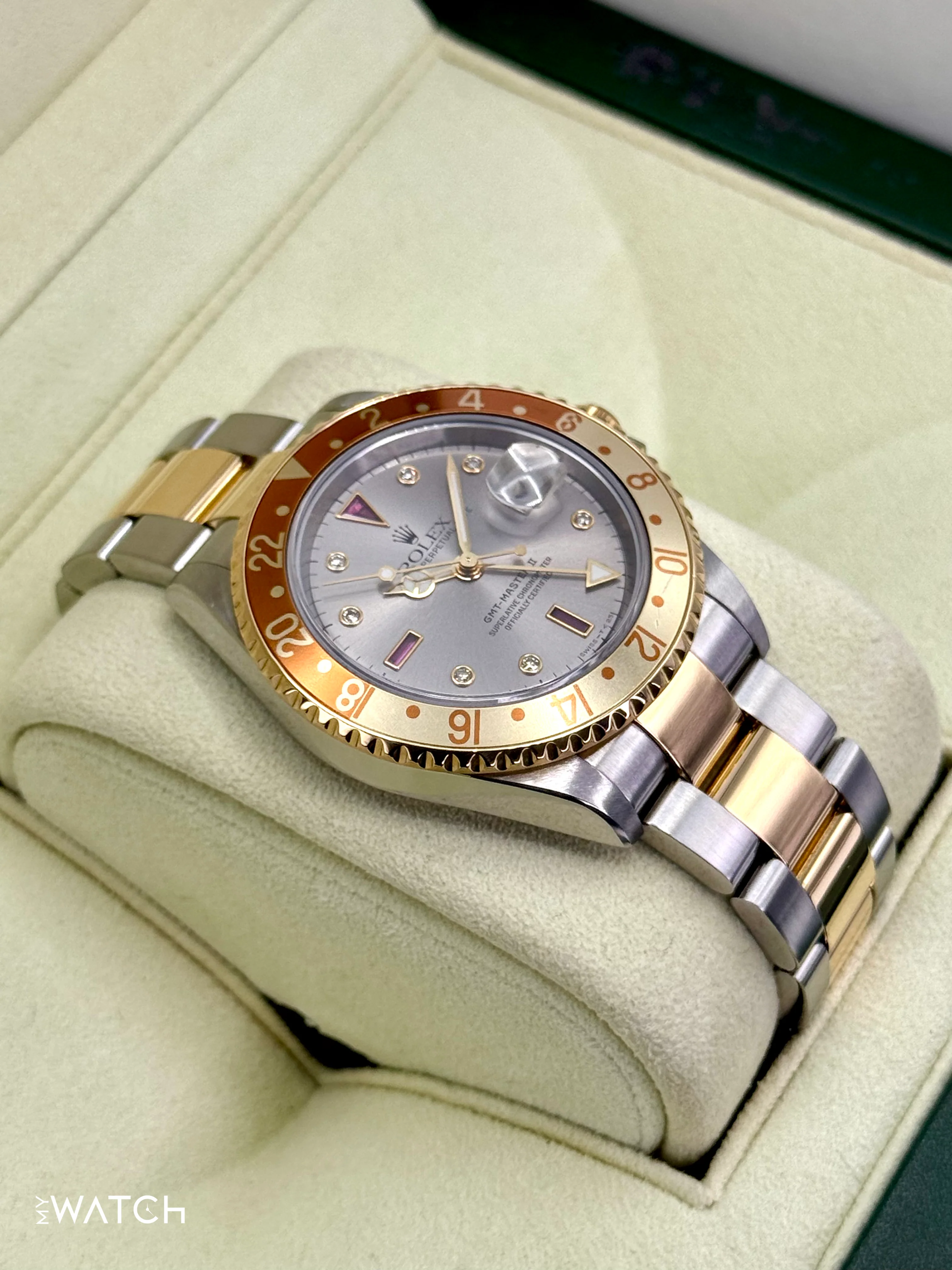 2007 Rolex GMT-Master II 40mm 16713 Slate Grey Serti Diamond Ruby Dial - Image 6