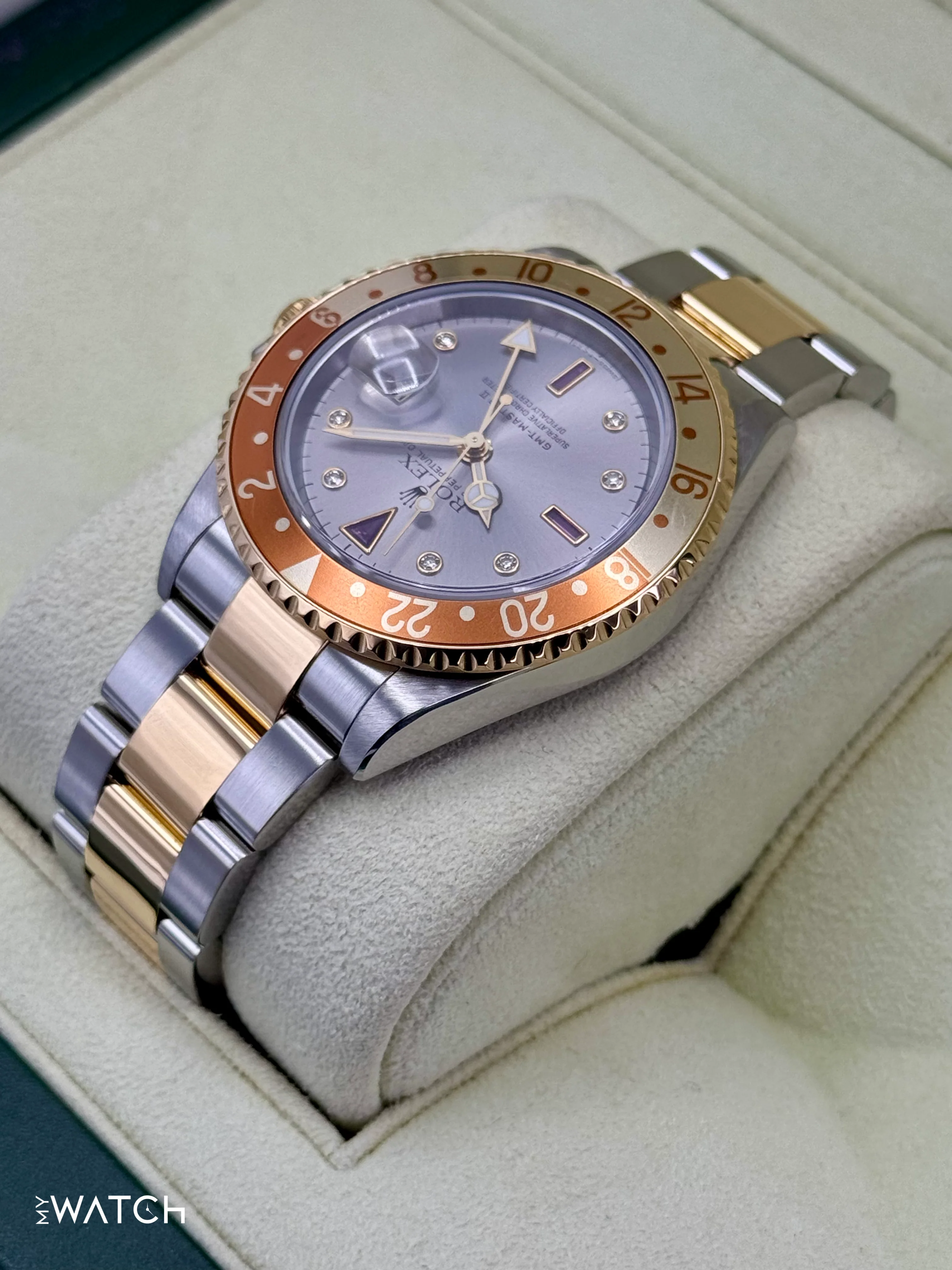 2007 Rolex GMT-Master II 40mm 16713 Slate Grey Serti Diamond Ruby Dial - Image 7