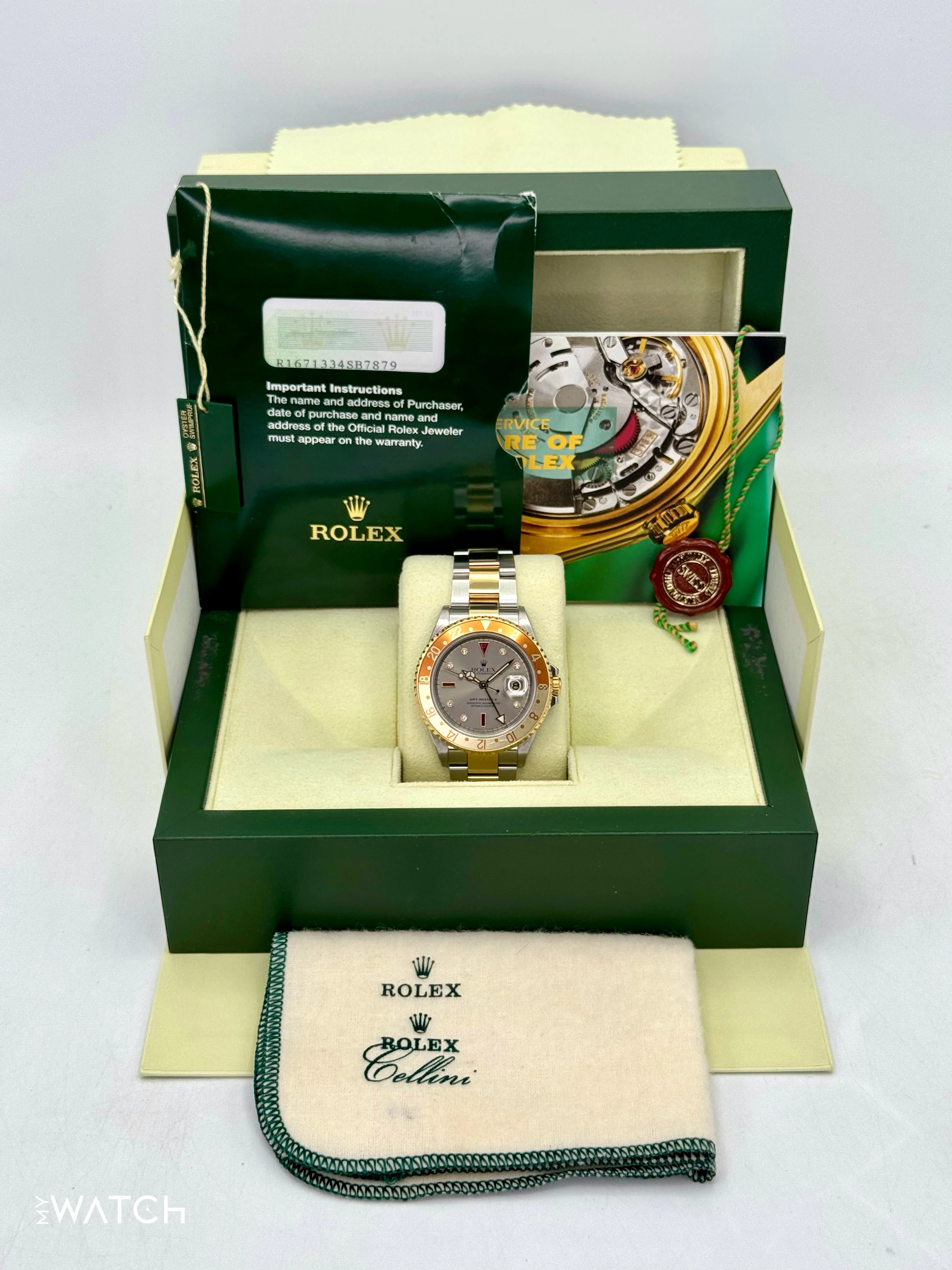 2007 Rolex GMT-Master II 40mm 16713 Slate Grey Serti Diamond Ruby Dial - Image 9
