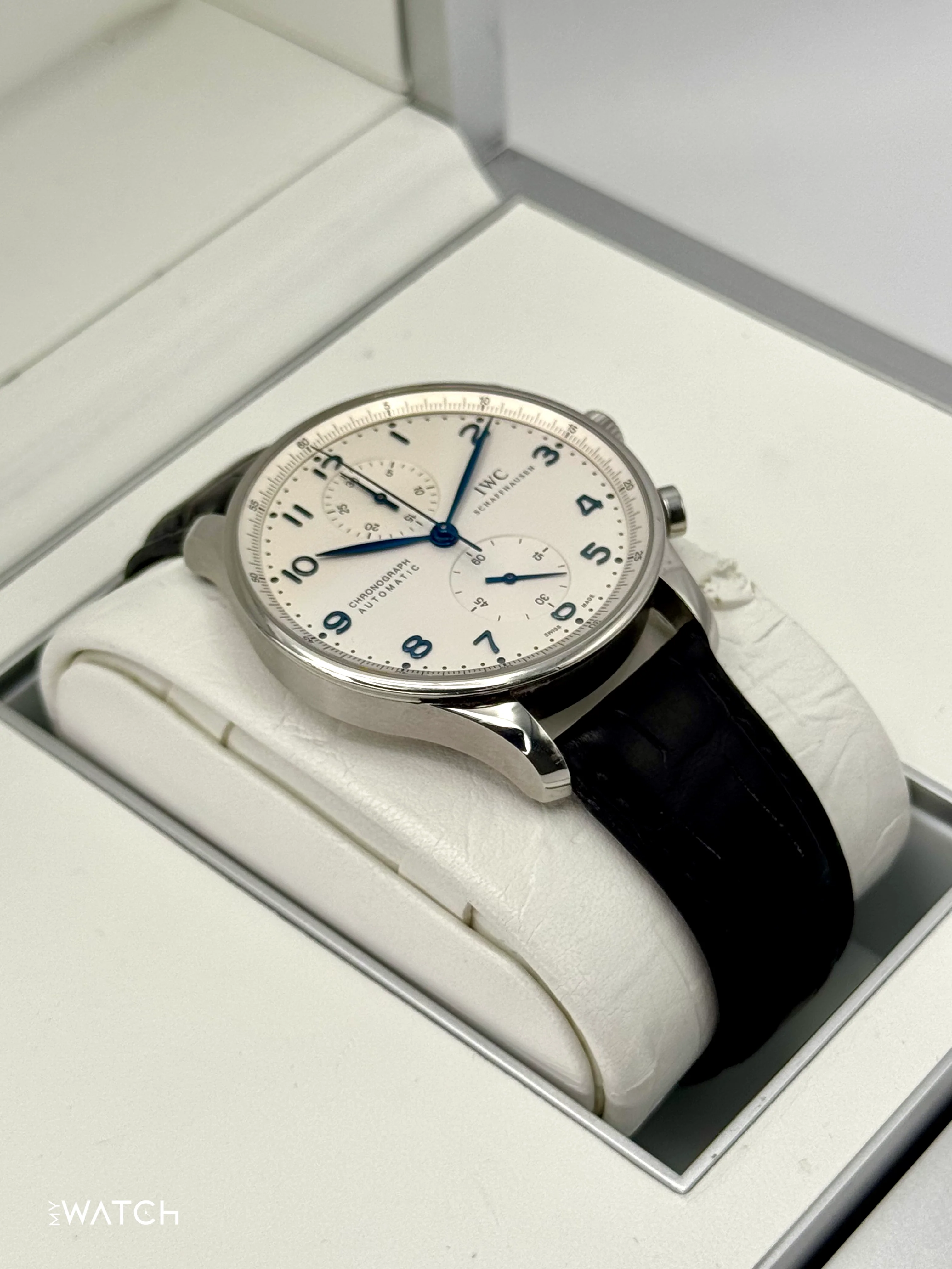 2010 IWC Portuguese Chronograph 41mm IW371417 Stainless Steel White Dial - Image 6