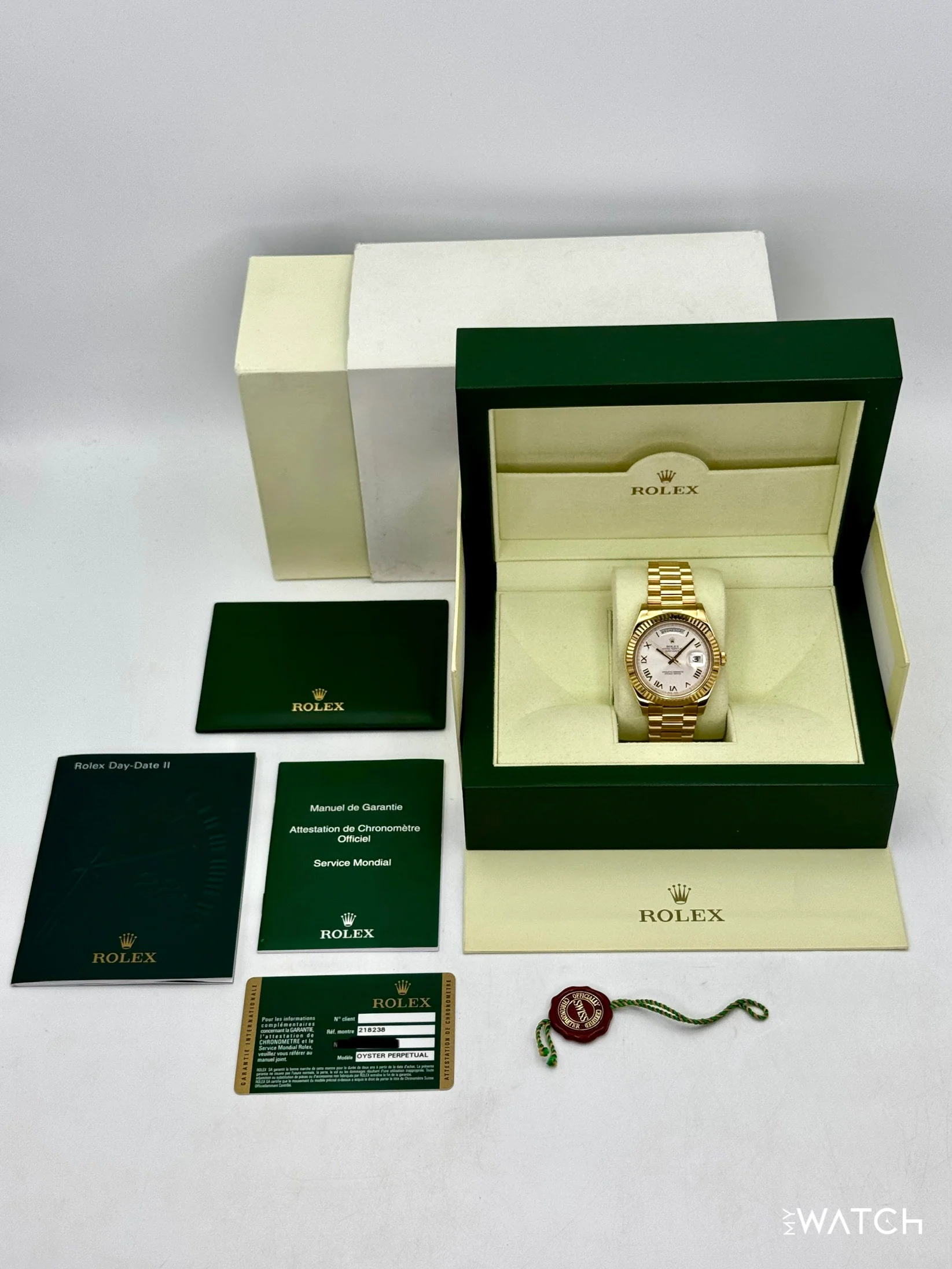 2012 Rolex Day-Date II 41mm 218238 Presidential Yellow Gold Silver Dial - Image 10
