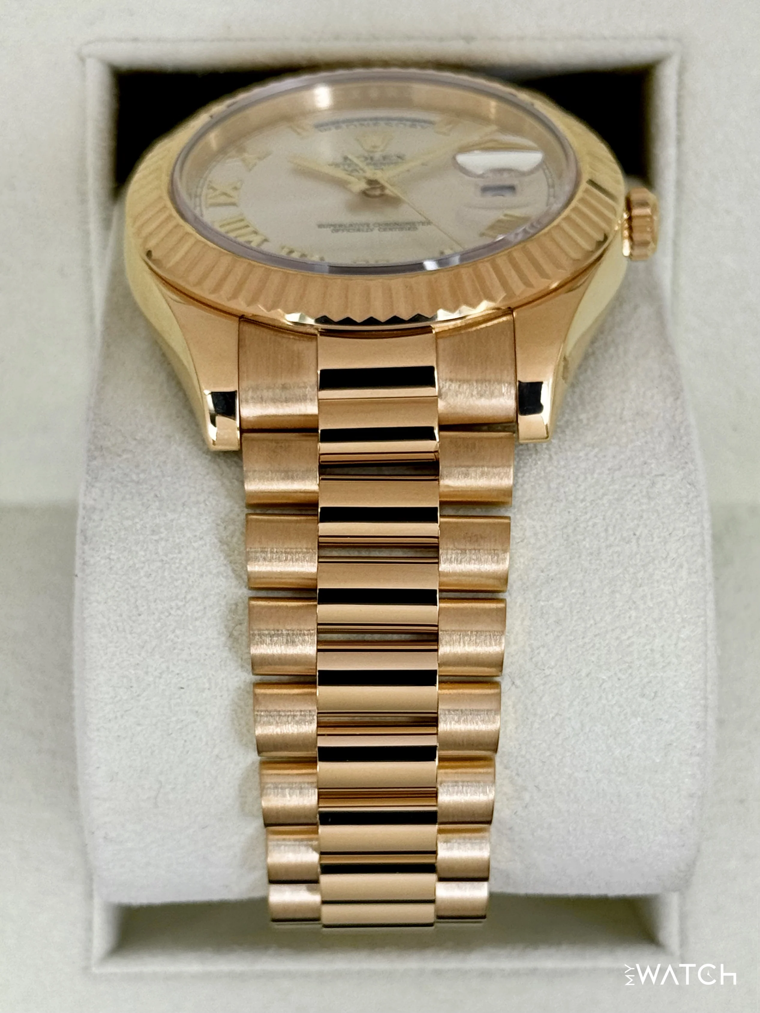 2012 Rolex Day-Date II 41mm 218238 Presidential Yellow Gold Silver Dial - Image 3