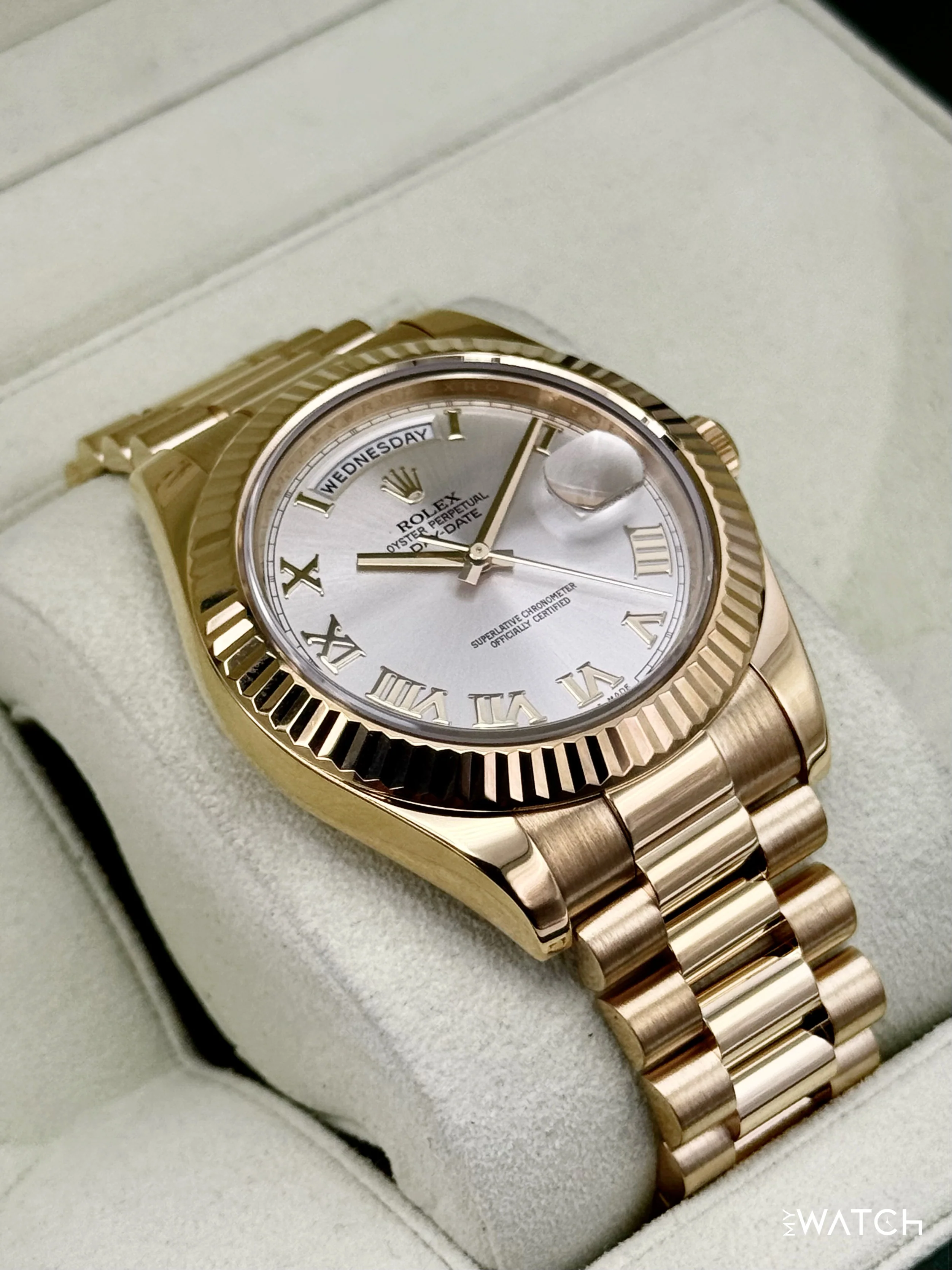 2012 Rolex Day-Date II 41mm 218238 Presidential Yellow Gold Silver Dial - Image 6
