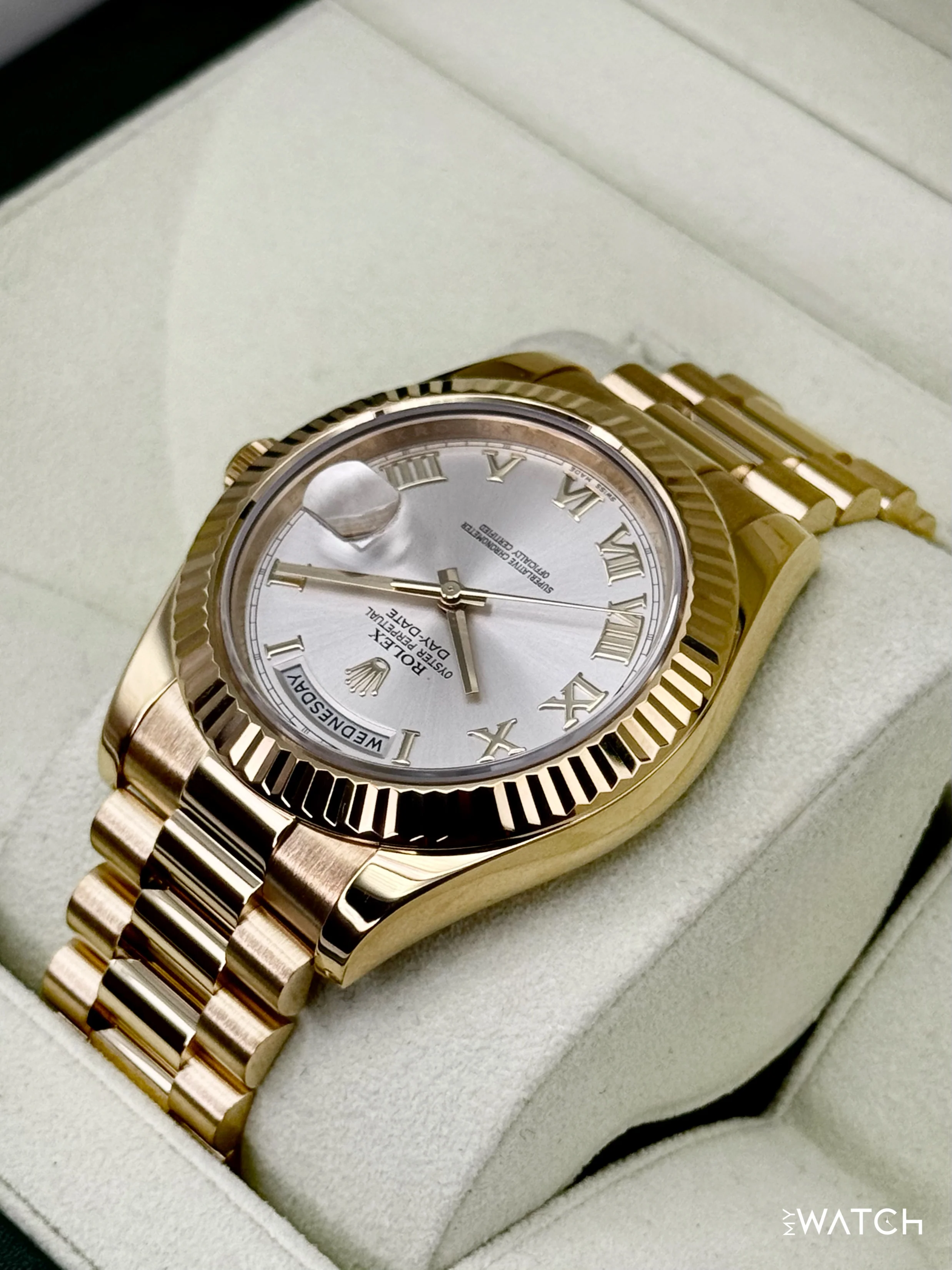 2012 Rolex Day-Date II 41mm 218238 Presidential Yellow Gold Silver Dial - Image 7
