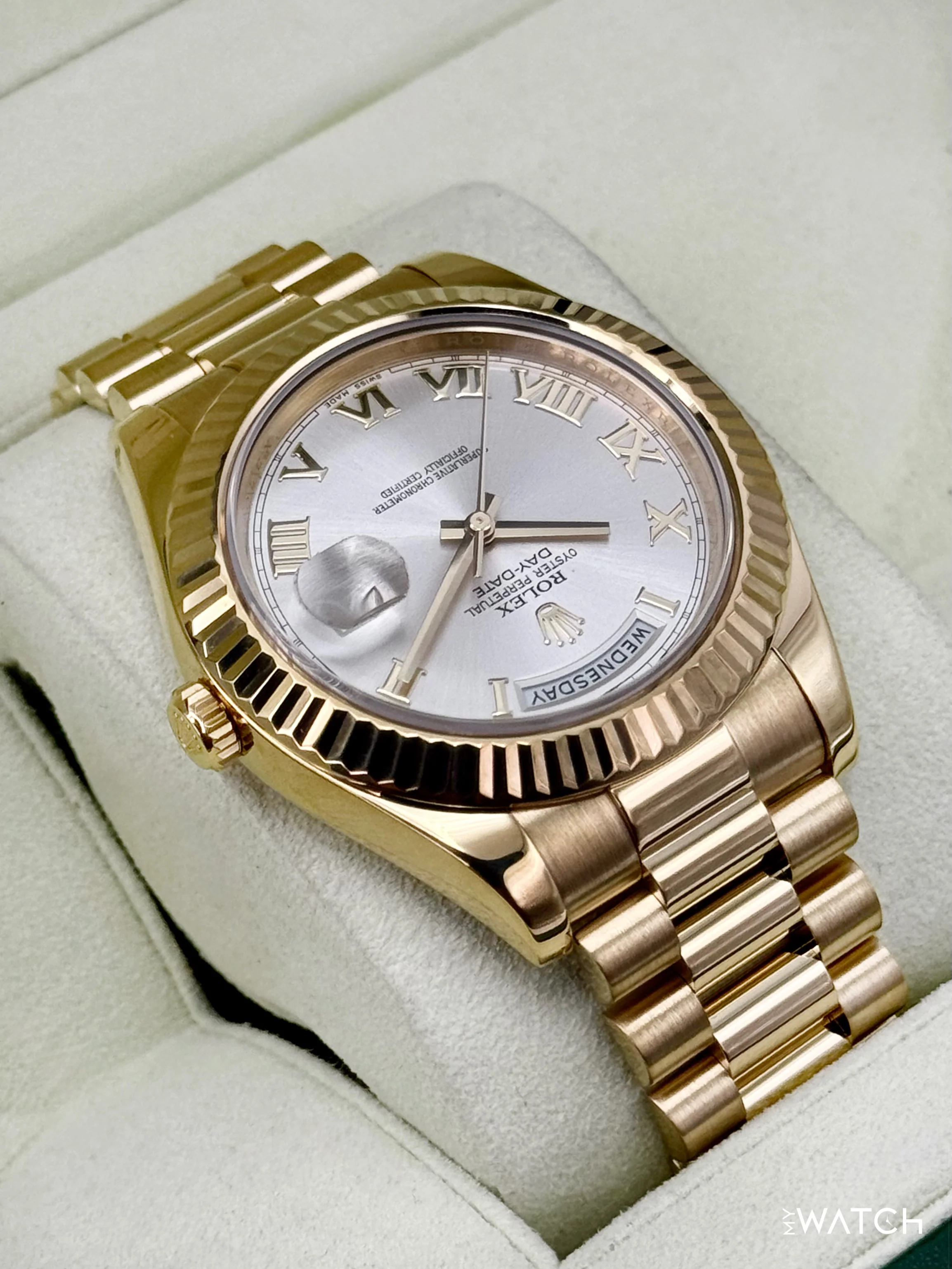 2012 Rolex Day-Date II 41mm 218238 Presidential Yellow Gold Silver Dial - Image 8