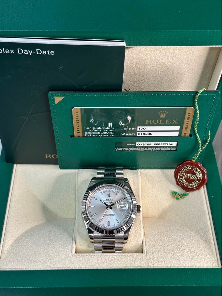 2013 Rolex Day-Date 41mm 218239 White Gold Jubilee Silver Stick Dial - Image 7