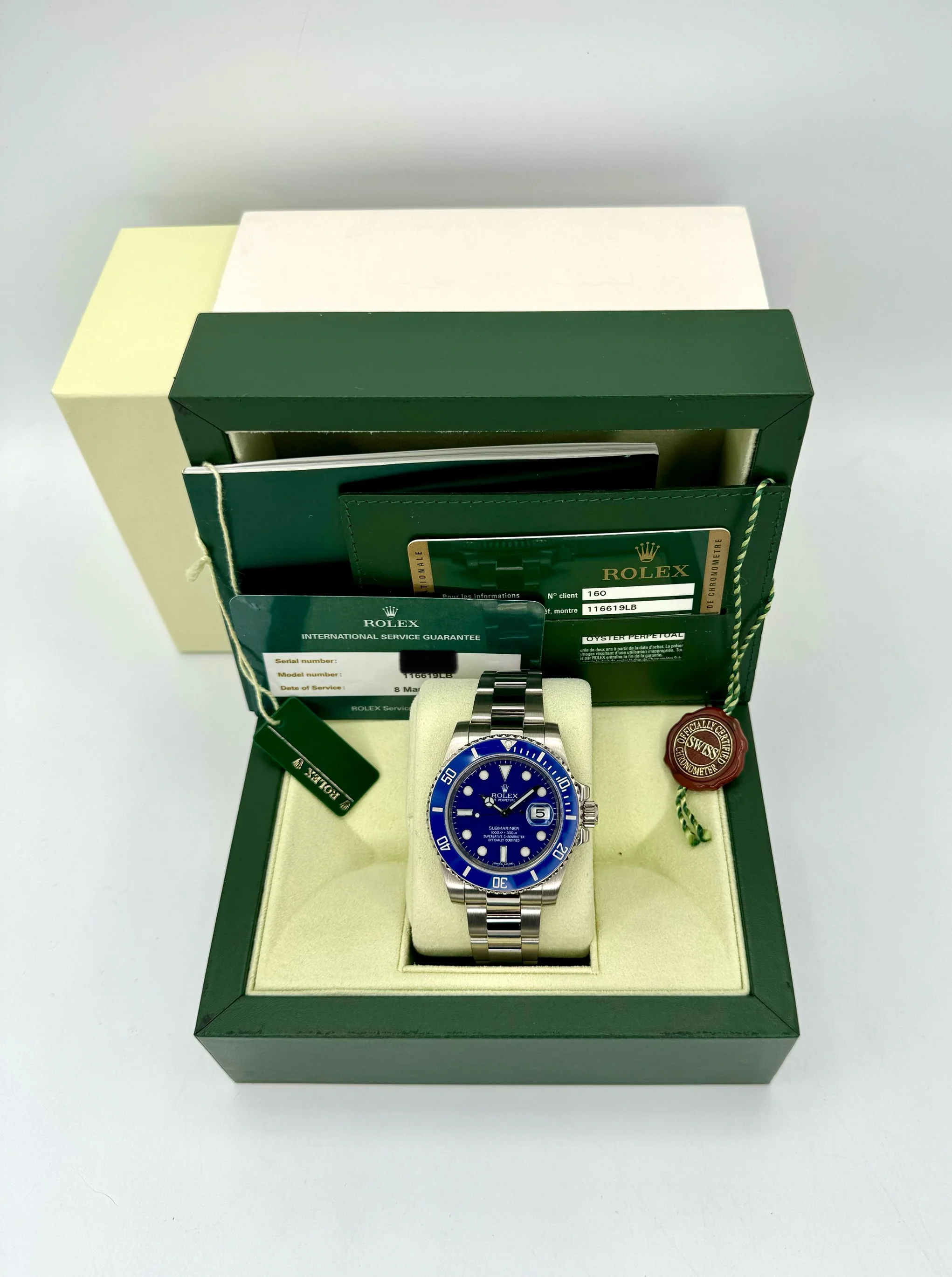 2013 Rolex Submariner "Smurf" 40mm 116619LB White Gold Blue Dial - Image 12