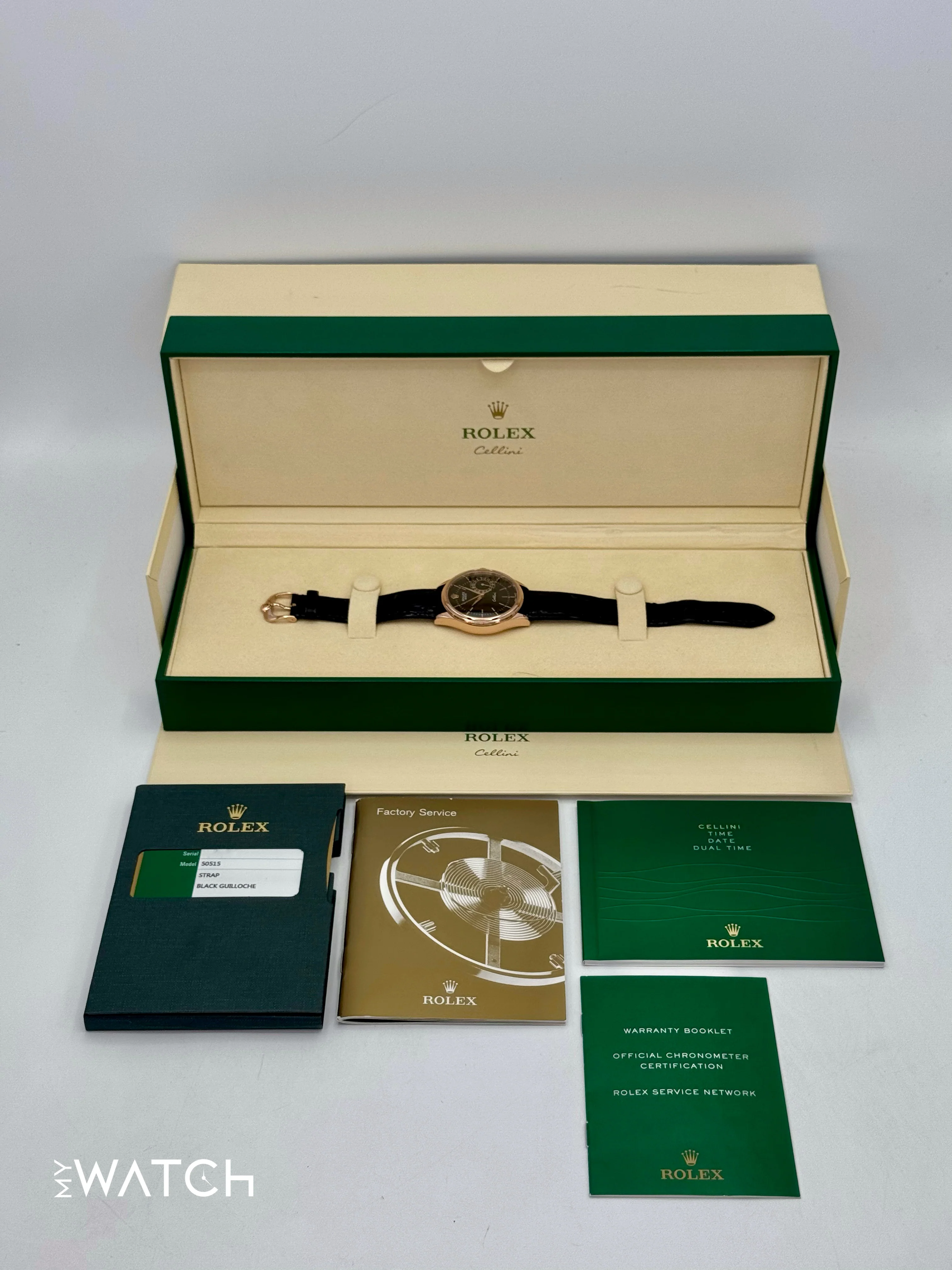 2014 Rolex Cellini Date 39mm 50515 Rose Gold Black Guilloche Dial - Image 10