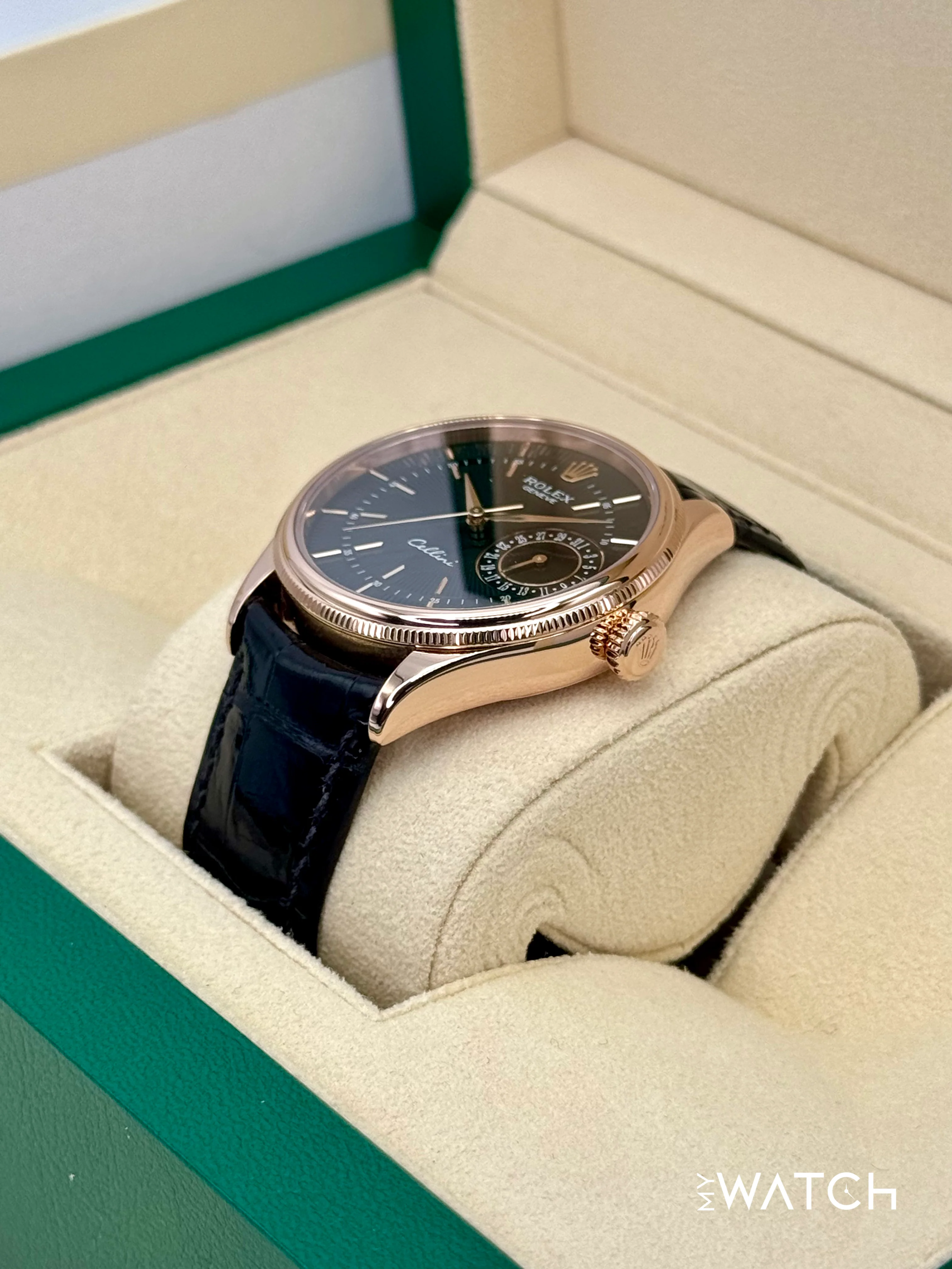 2014 Rolex Cellini Date 39mm 50515 Rose Gold Black Guilloche Dial - Image 5