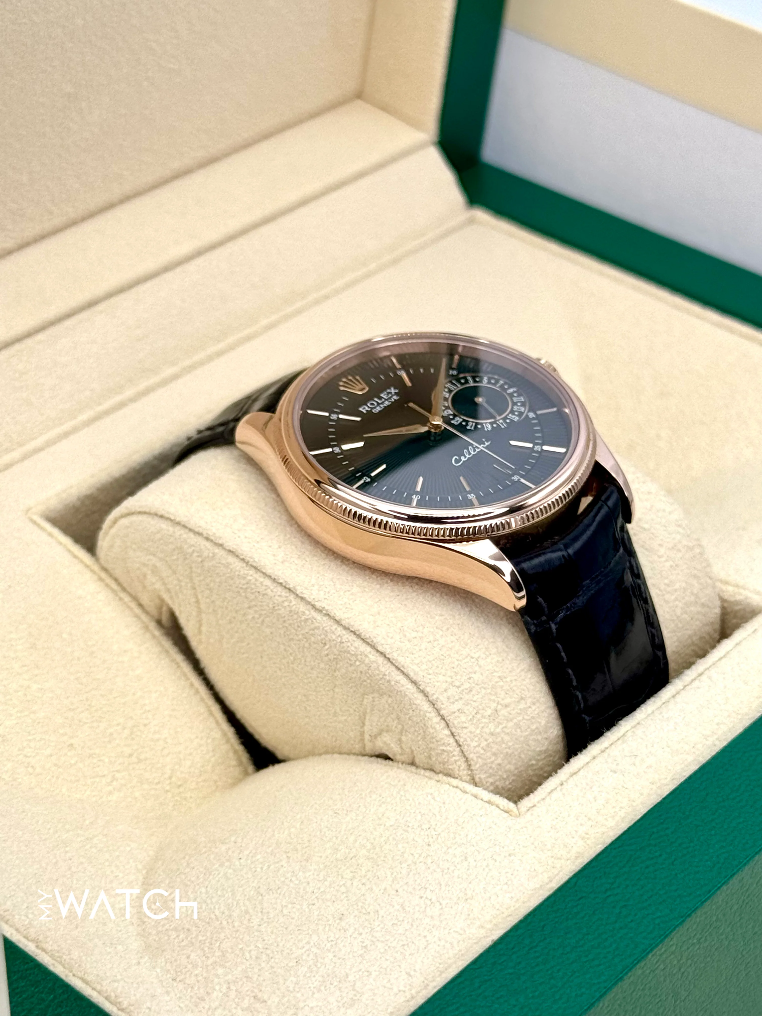 2014 Rolex Cellini Date 39mm 50515 Rose Gold Black Guilloche Dial - Image 6