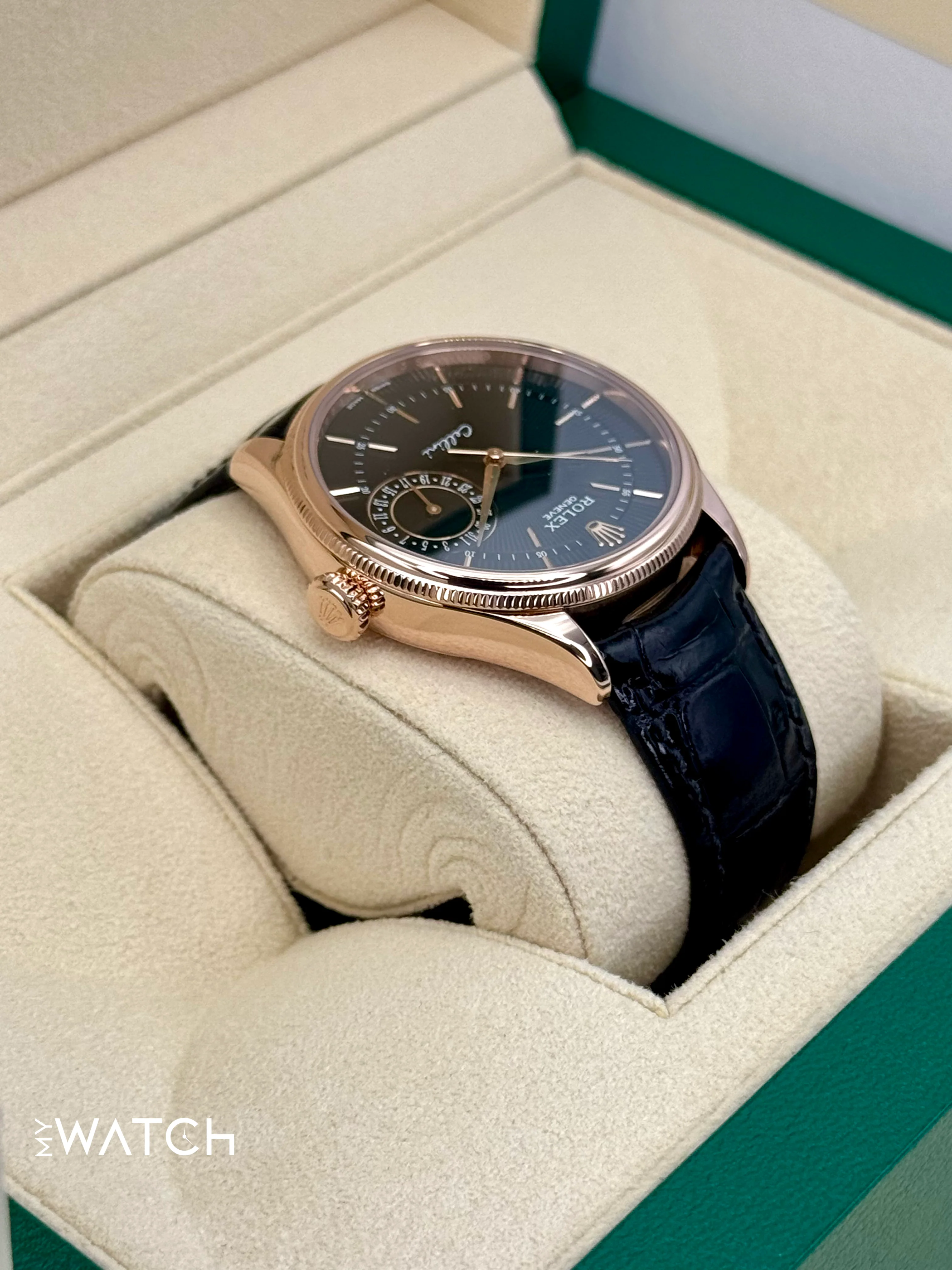 2014 Rolex Cellini Date 39mm 50515 Rose Gold Black Guilloche Dial - Image 8