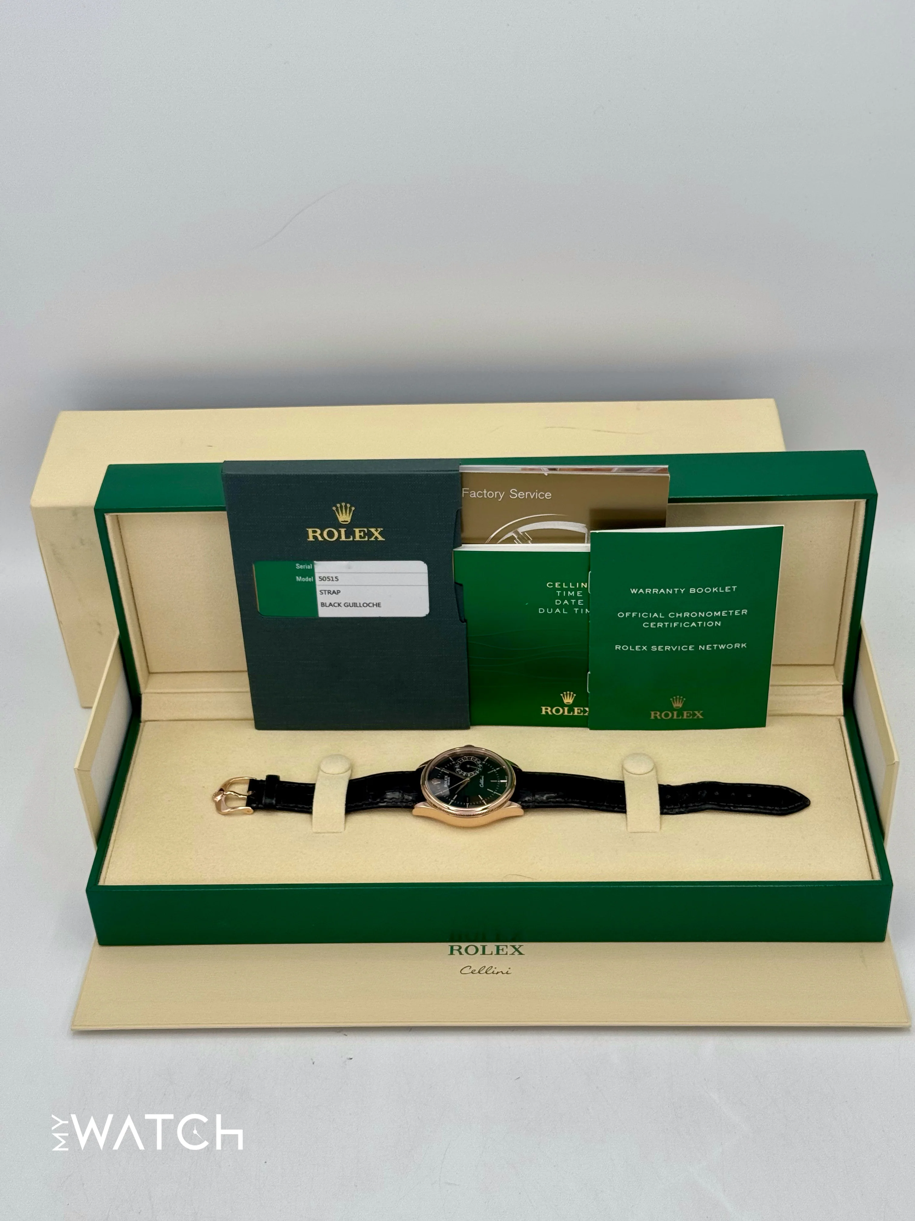 2014 Rolex Cellini Date 39mm 50515 Rose Gold Black Guilloche Dial - Image 9