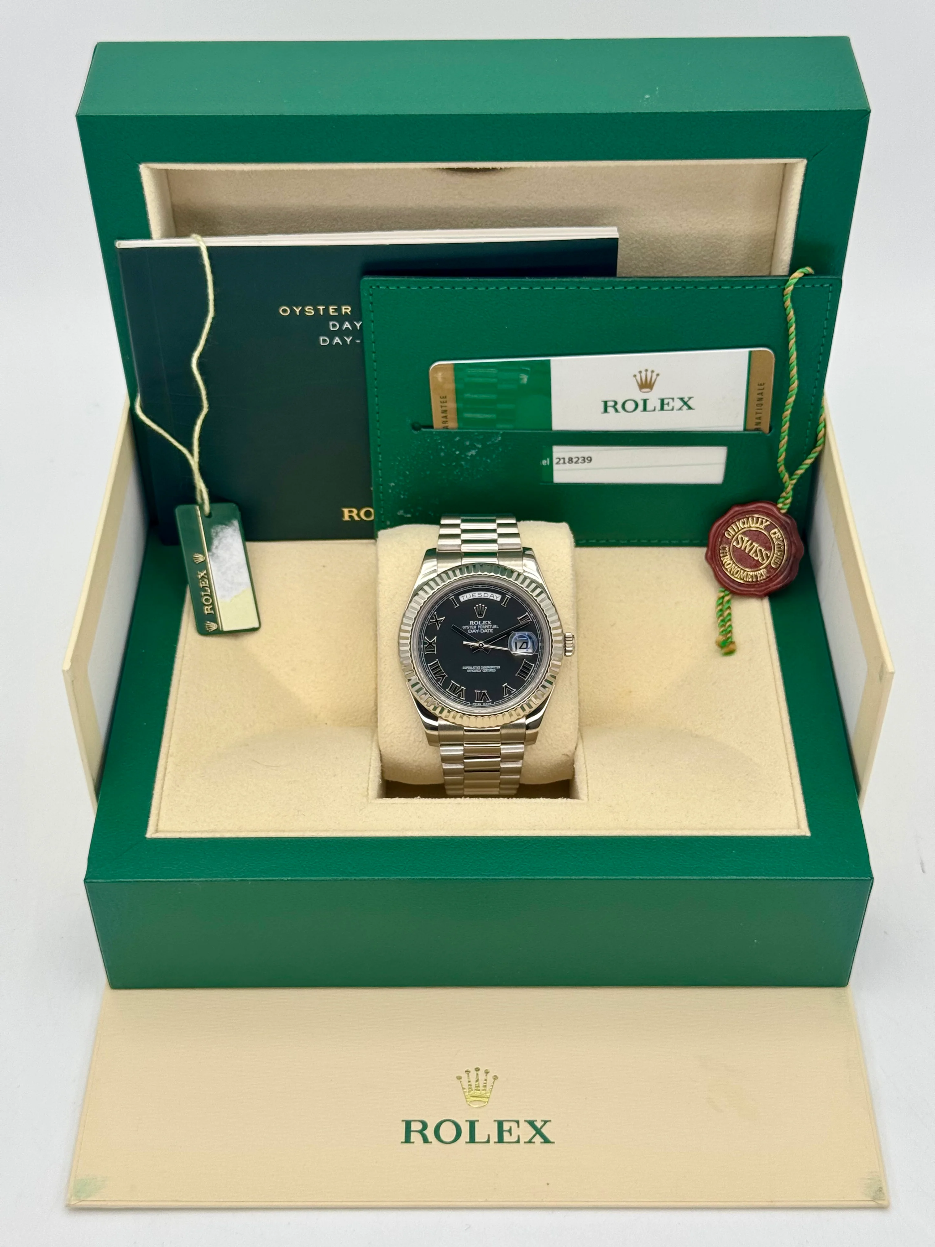 2015 Rolex Day-Date II 41mm 218239 White Gold Presidential Black Dial - Image 9
