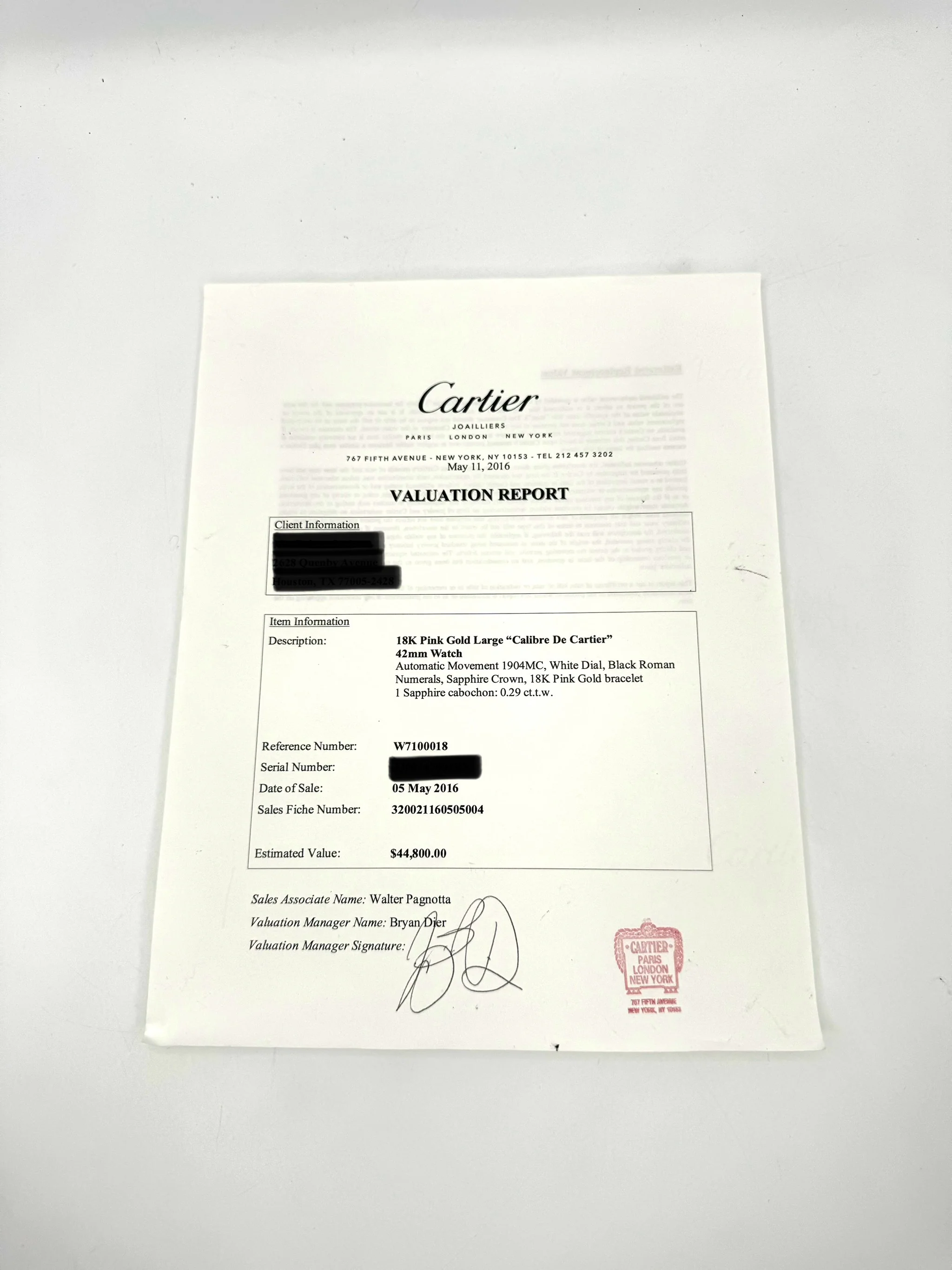 2016 Cartier Calibre de Cartier 42mm W7100018 Rose Gold White Dial - Image 12