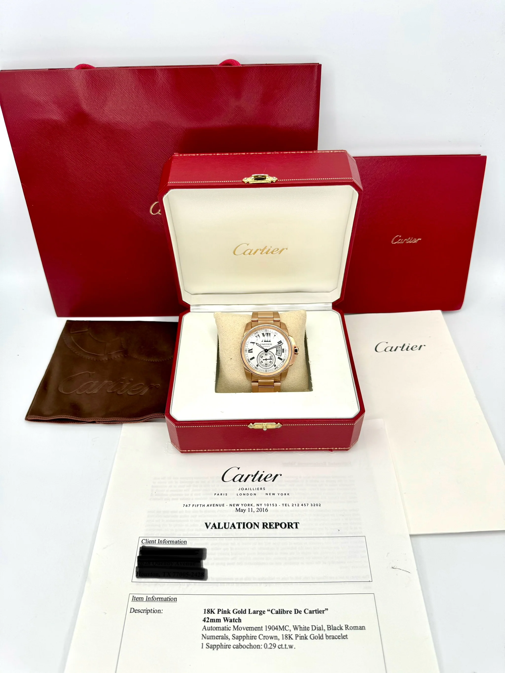 2016 Cartier Calibre de Cartier 42mm W7100018 Rose Gold White Dial - Image 16