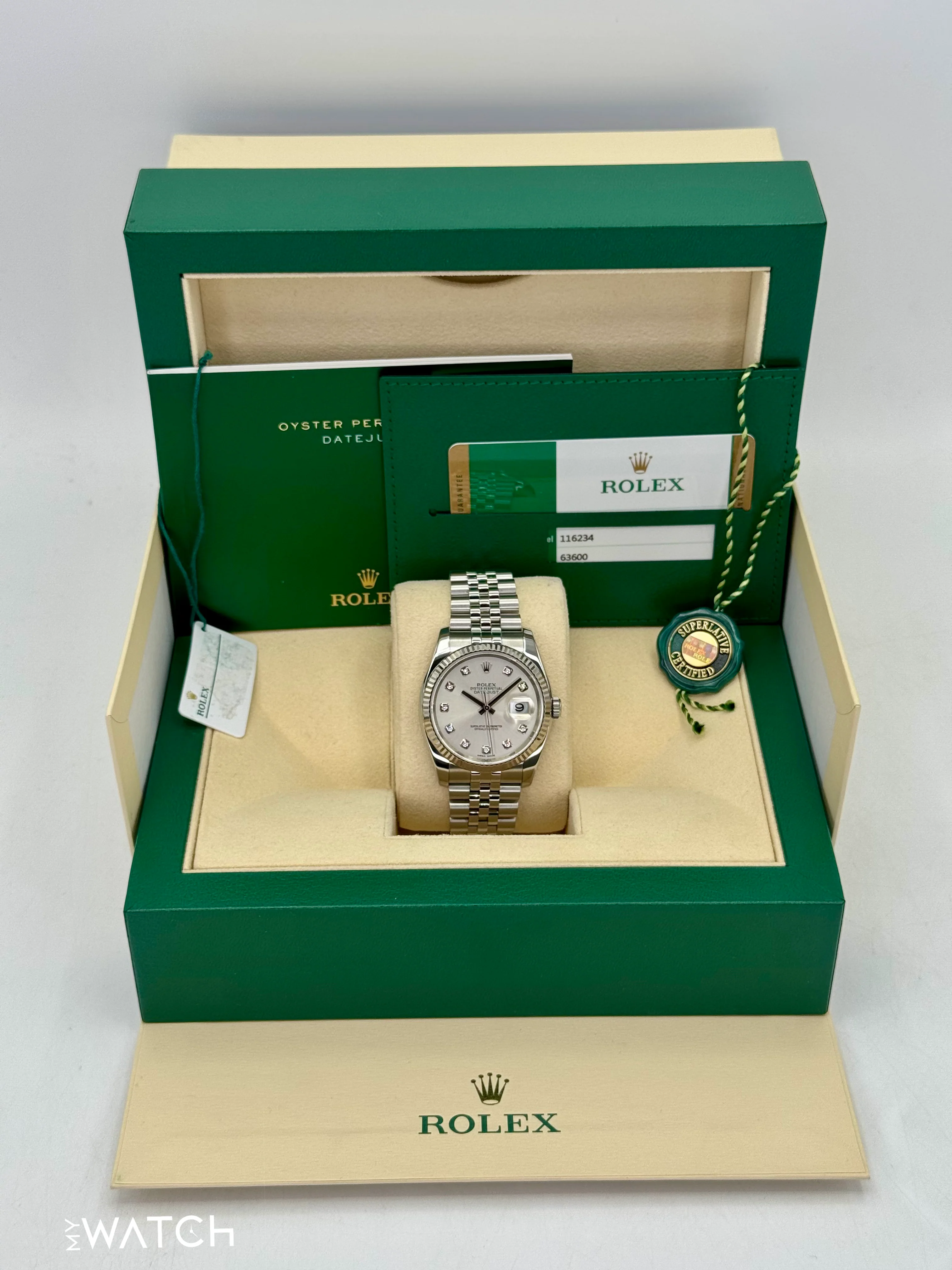 2017 Rolex Datejust 36mm 116234 Stainless Steel Jubilee Silver Diamond Dial - Image 9