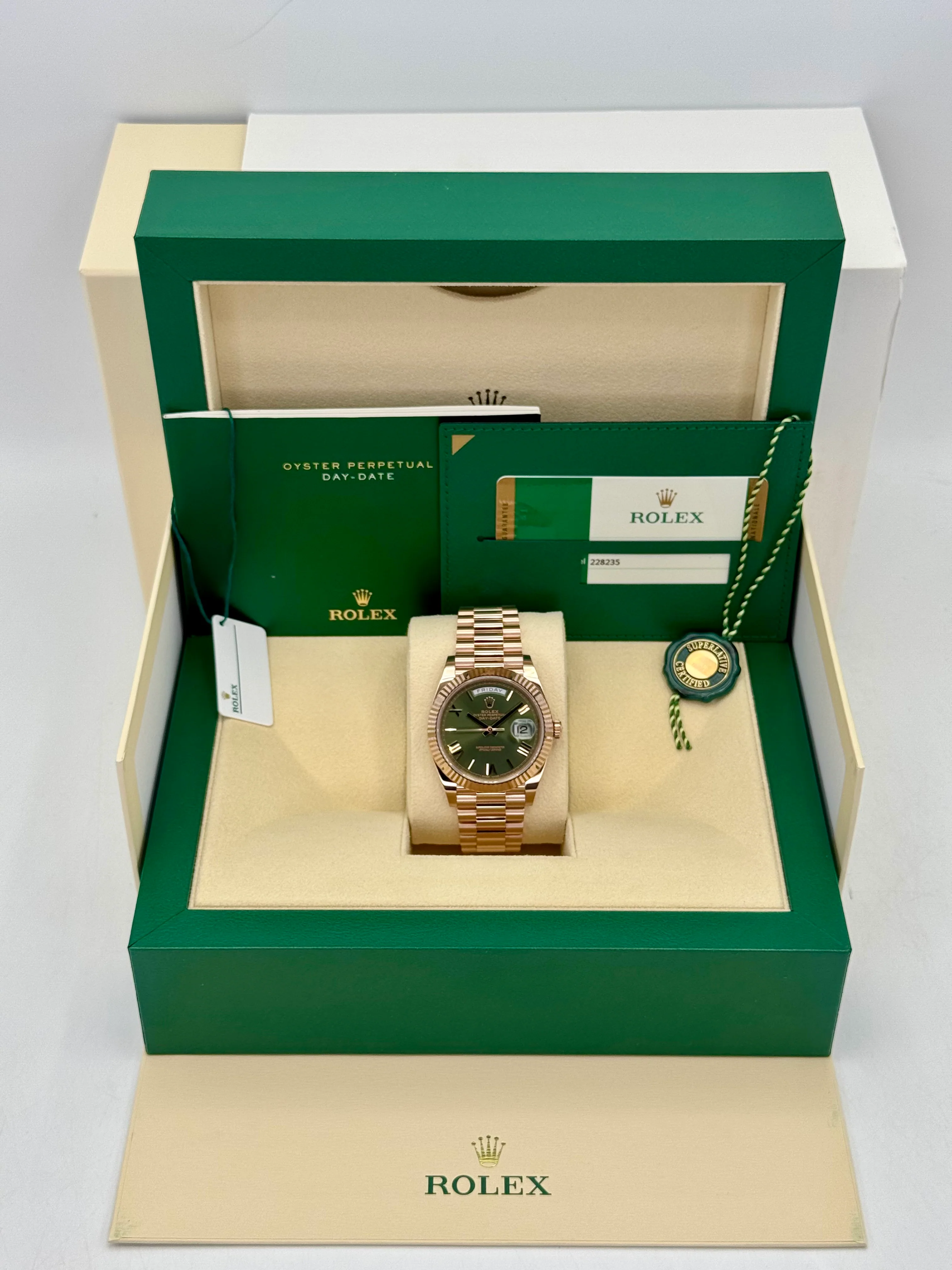 2017 Rolex Day-Date 40mm 228235 Presidential Rose Gold Olive Dial - Image 9