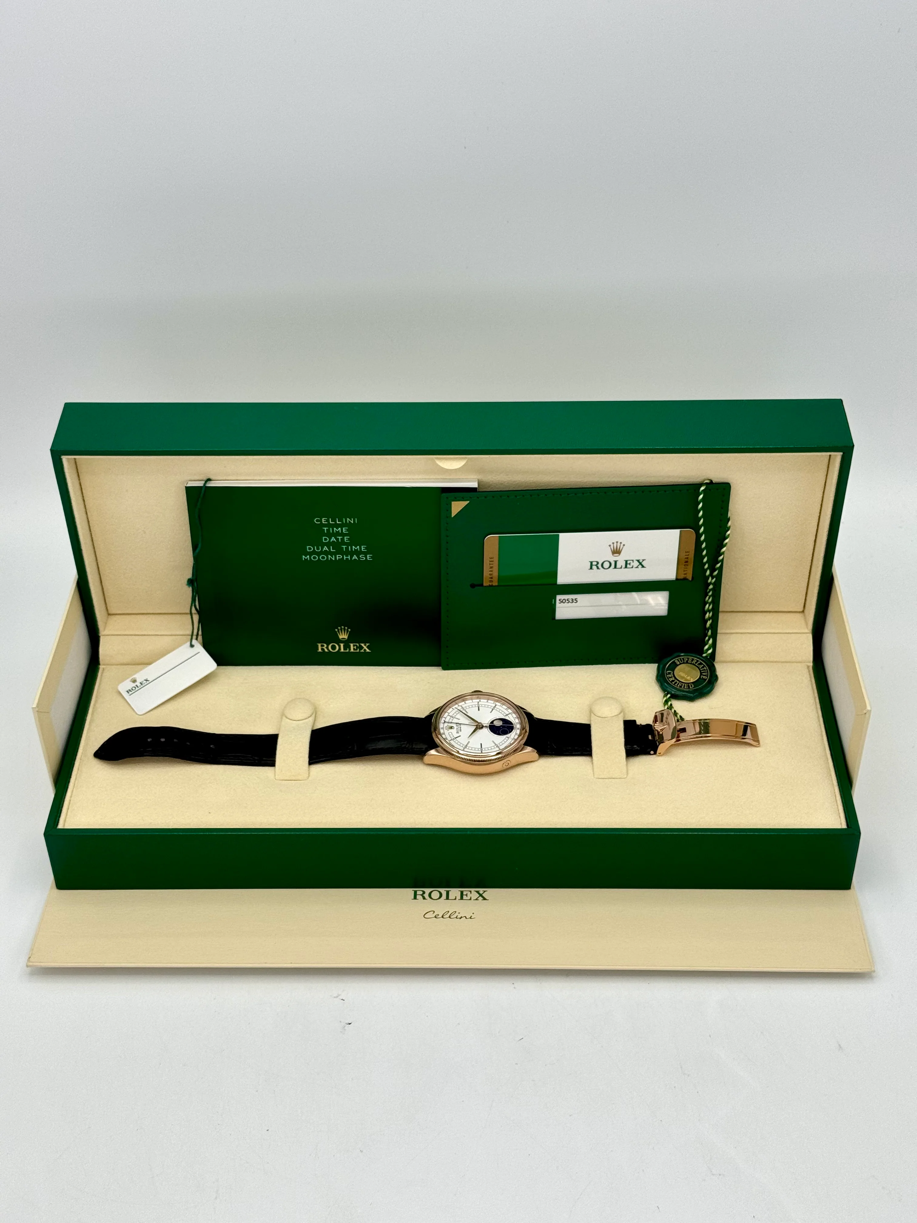 2018 Rolex Cellini Moonphase 39mm 50535 Rose Gold White Dial - Image 11