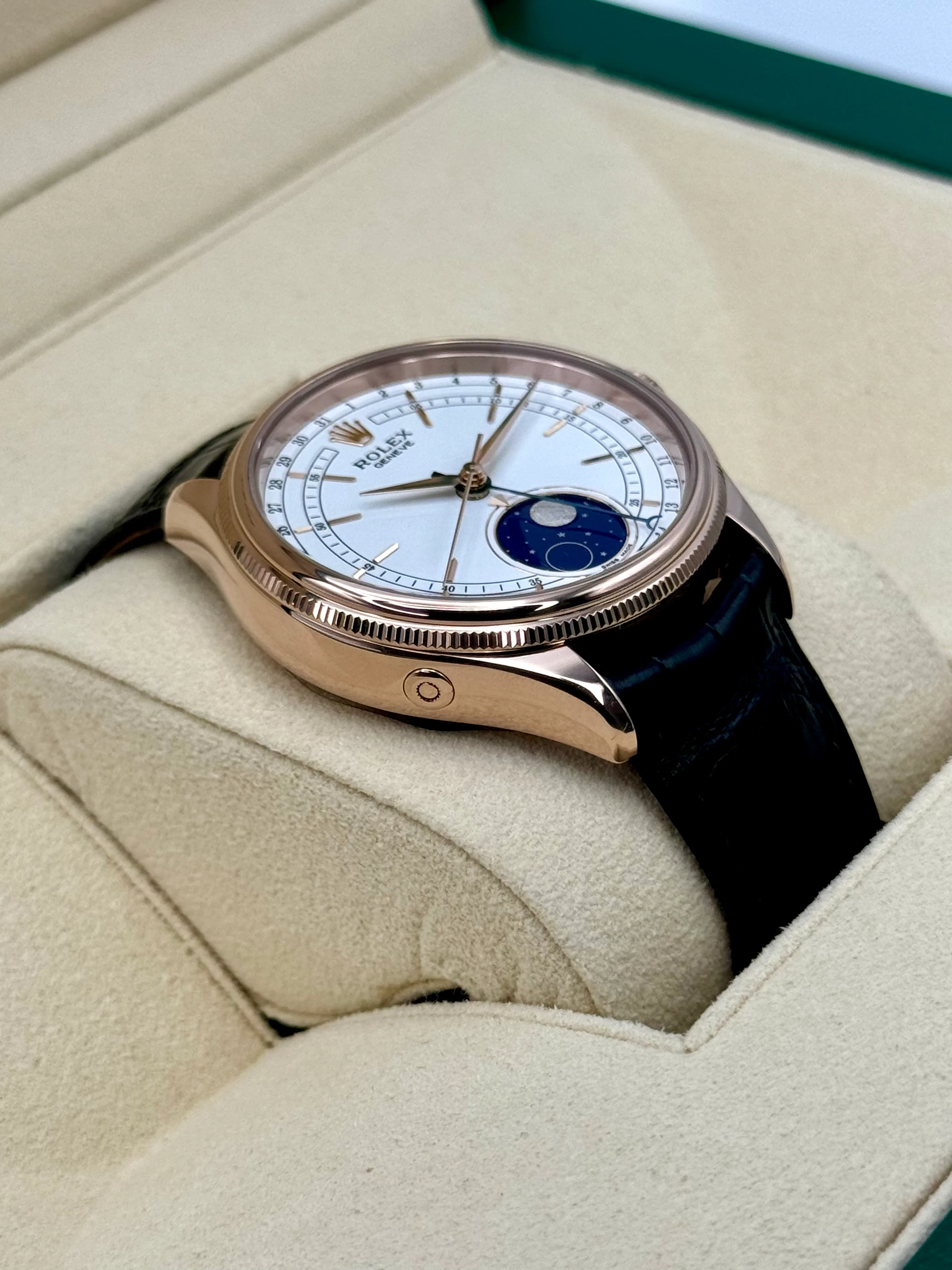 2018 Rolex Cellini Moonphase 39mm 50535 Rose Gold White Dial - Image 6