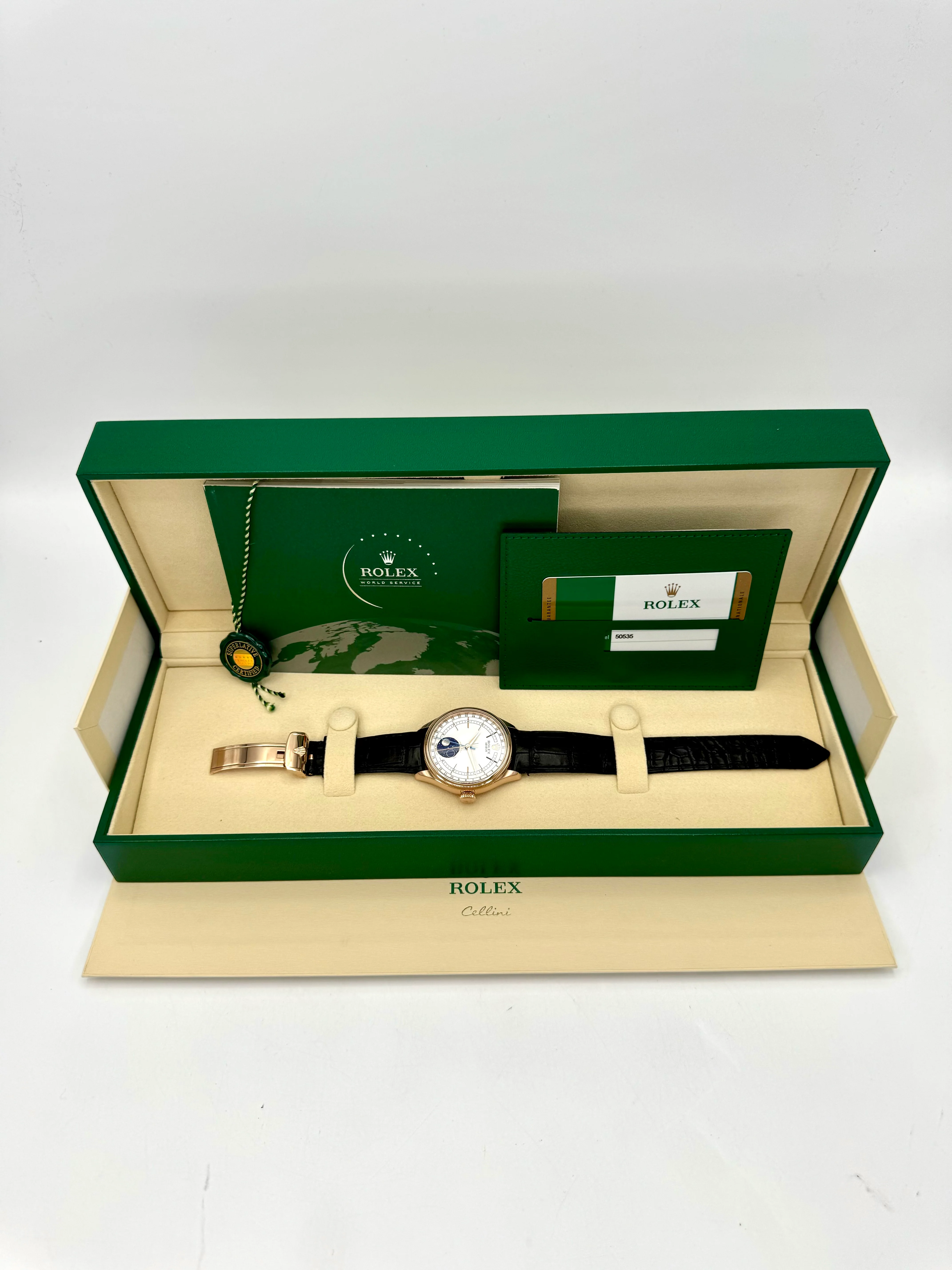 2018 Rolex Cellini Moonphase 39mm 50535 Rose Gold White Dial - Image 11