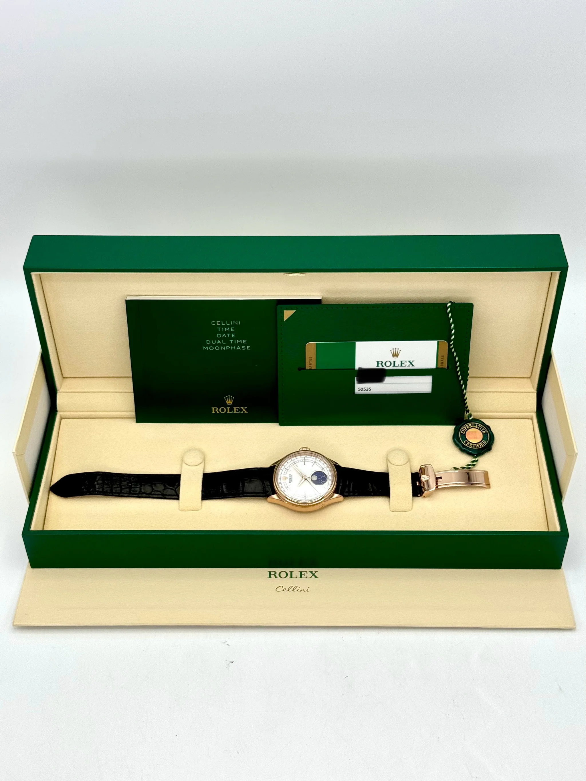 2018 Rolex Cellini Moonphase 39mm 50535 Rose Gold White Dial - Image 11