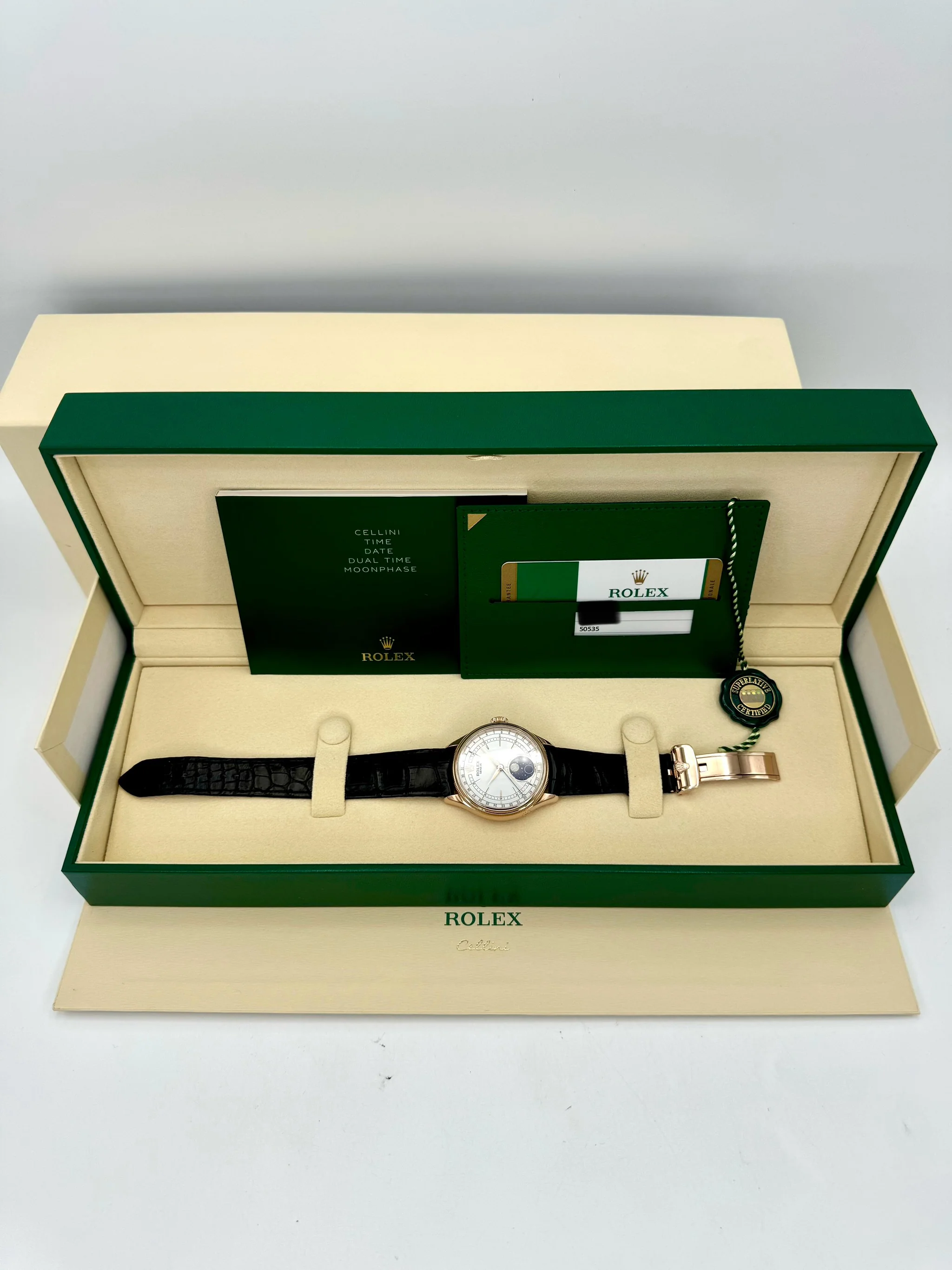 2018 Rolex Cellini Moonphase 39mm 50535 Rose Gold White Dial - Image 12