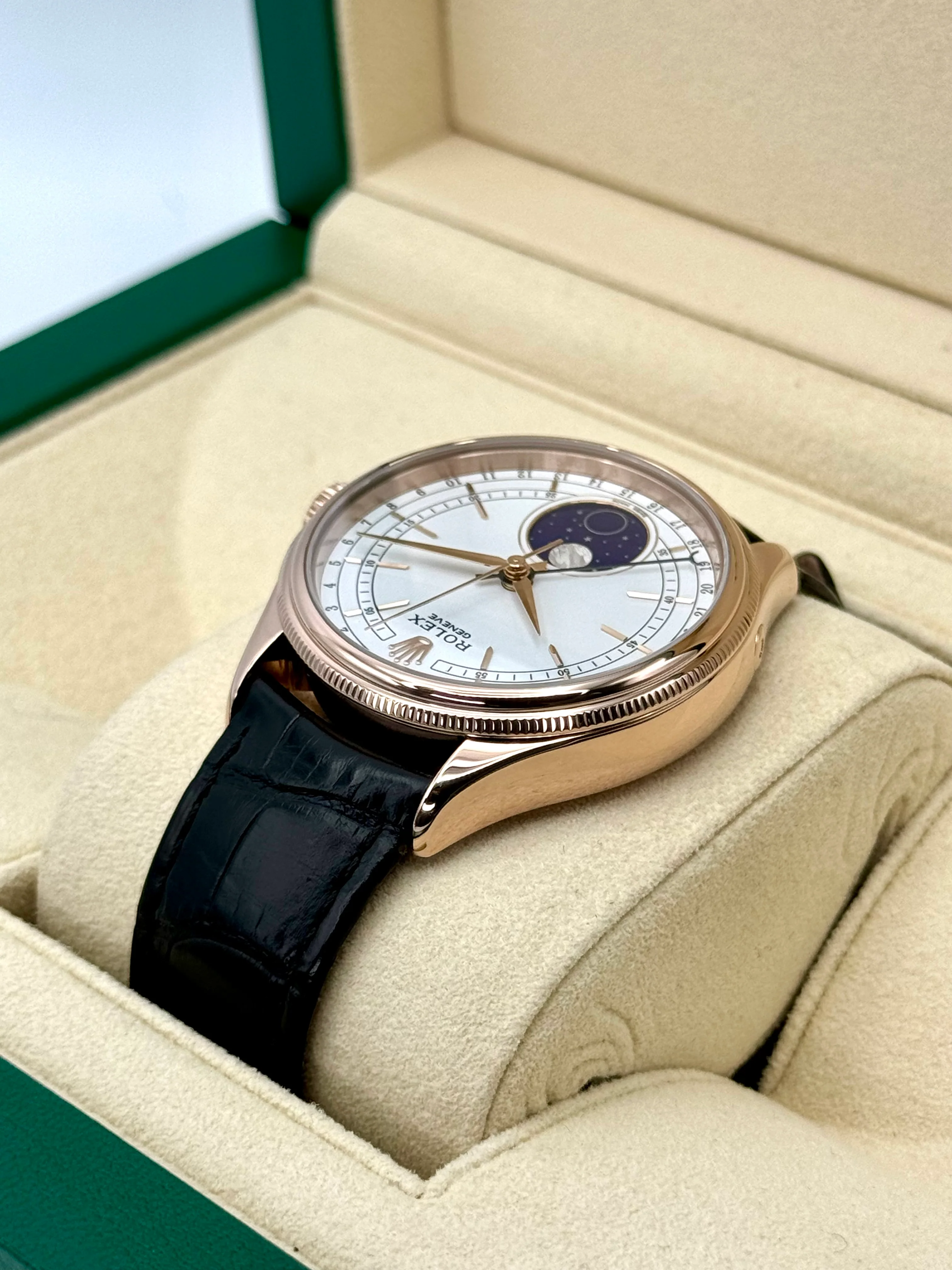 2018 Rolex Cellini Moonphase 39mm 50535 Rose Gold White Dial - Image 7