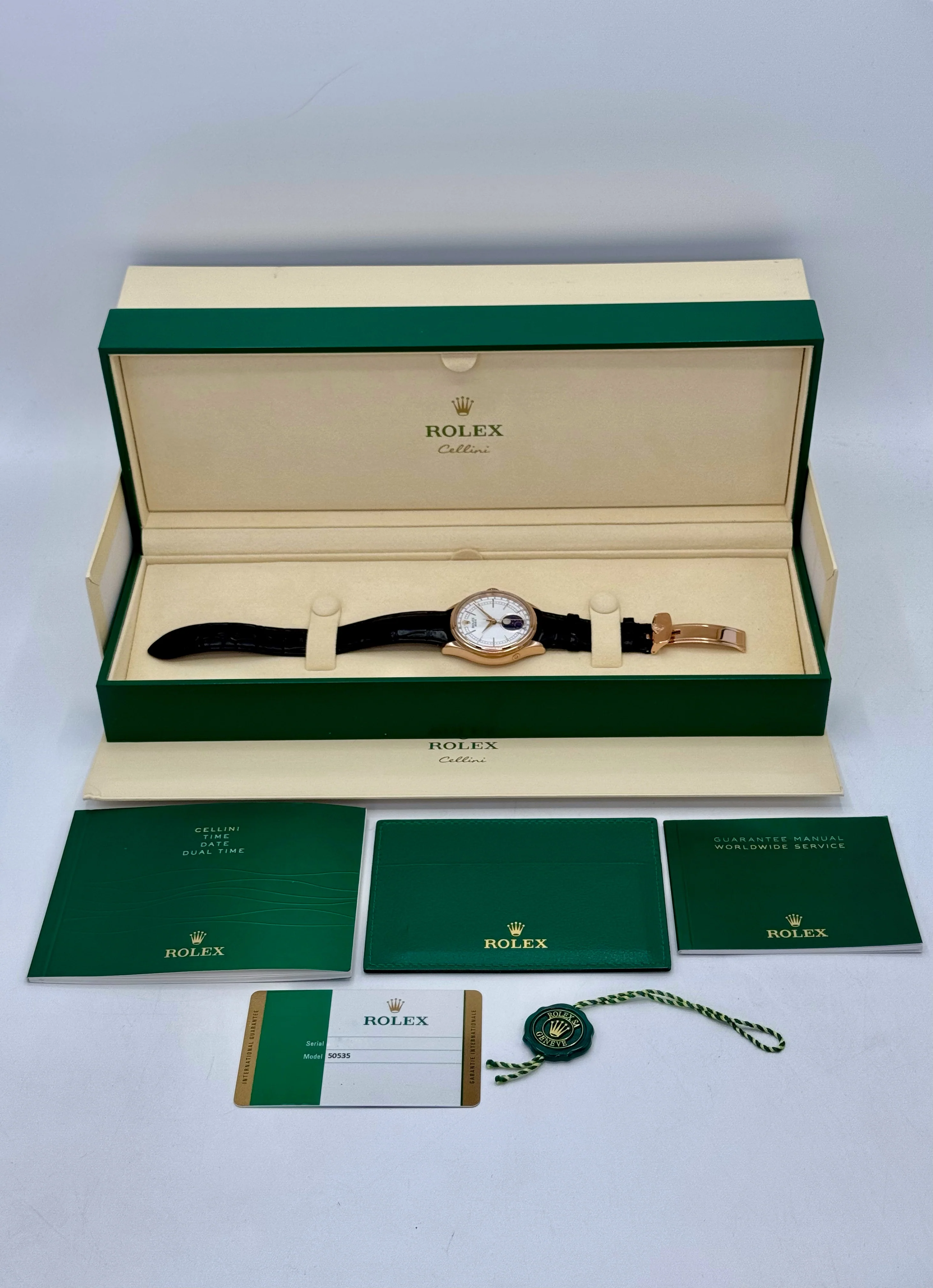 2018 Rolex Cellini Moonphase 39mm 50535 Rose Gold White Dial - Image 10
