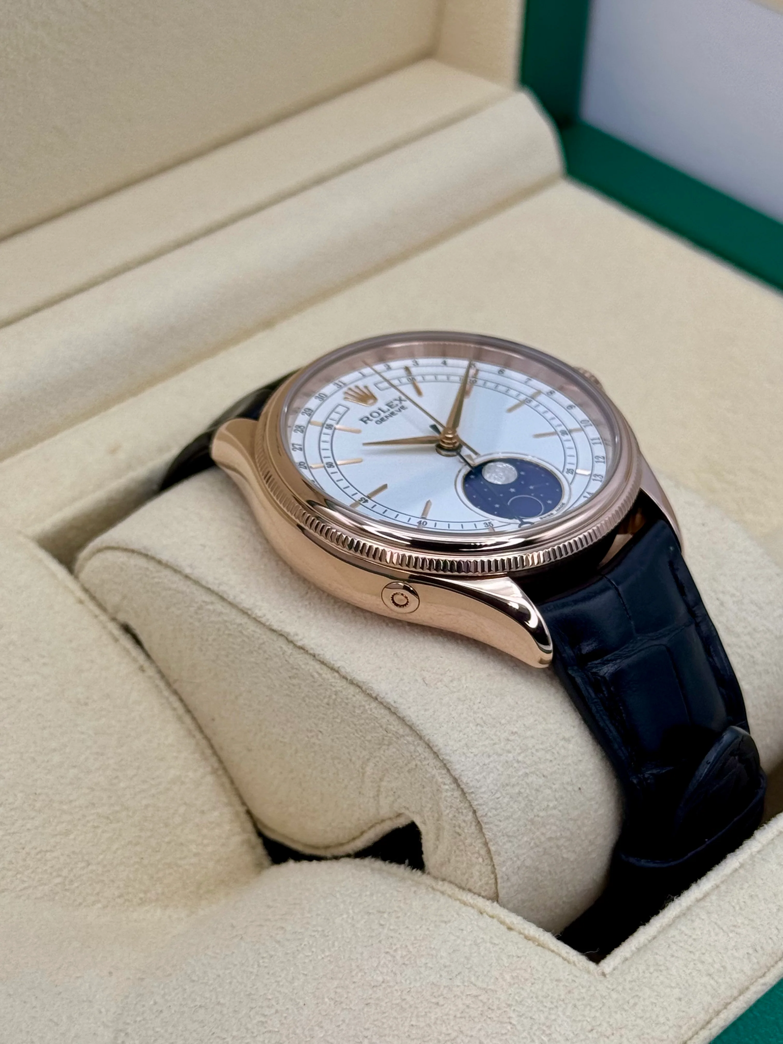 2018 Rolex Cellini Moonphase 39mm 50535 Rose Gold White Dial - Image 5