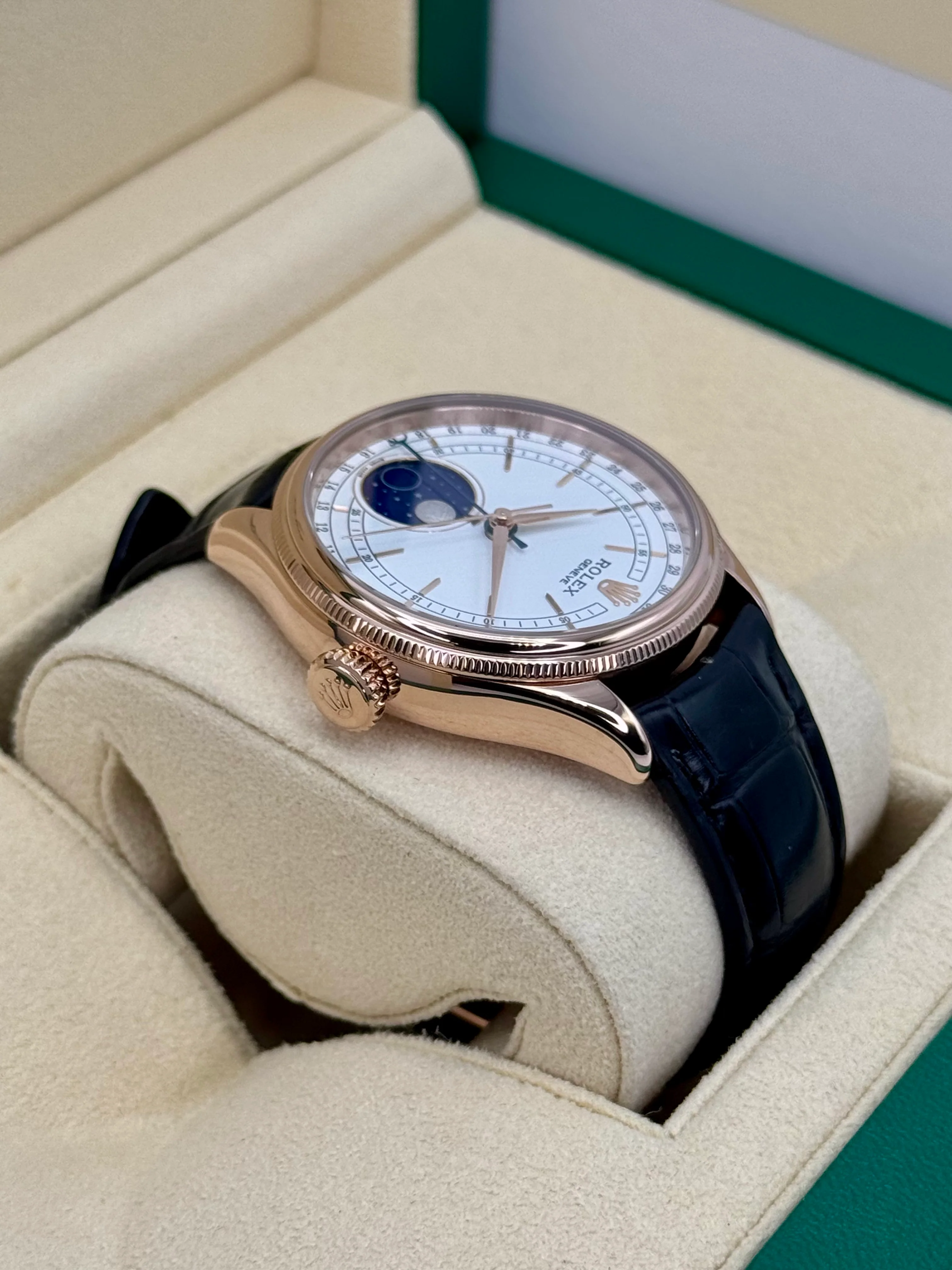 2018 Rolex Cellini Moonphase 39mm 50535 Rose Gold White Dial - Image 8