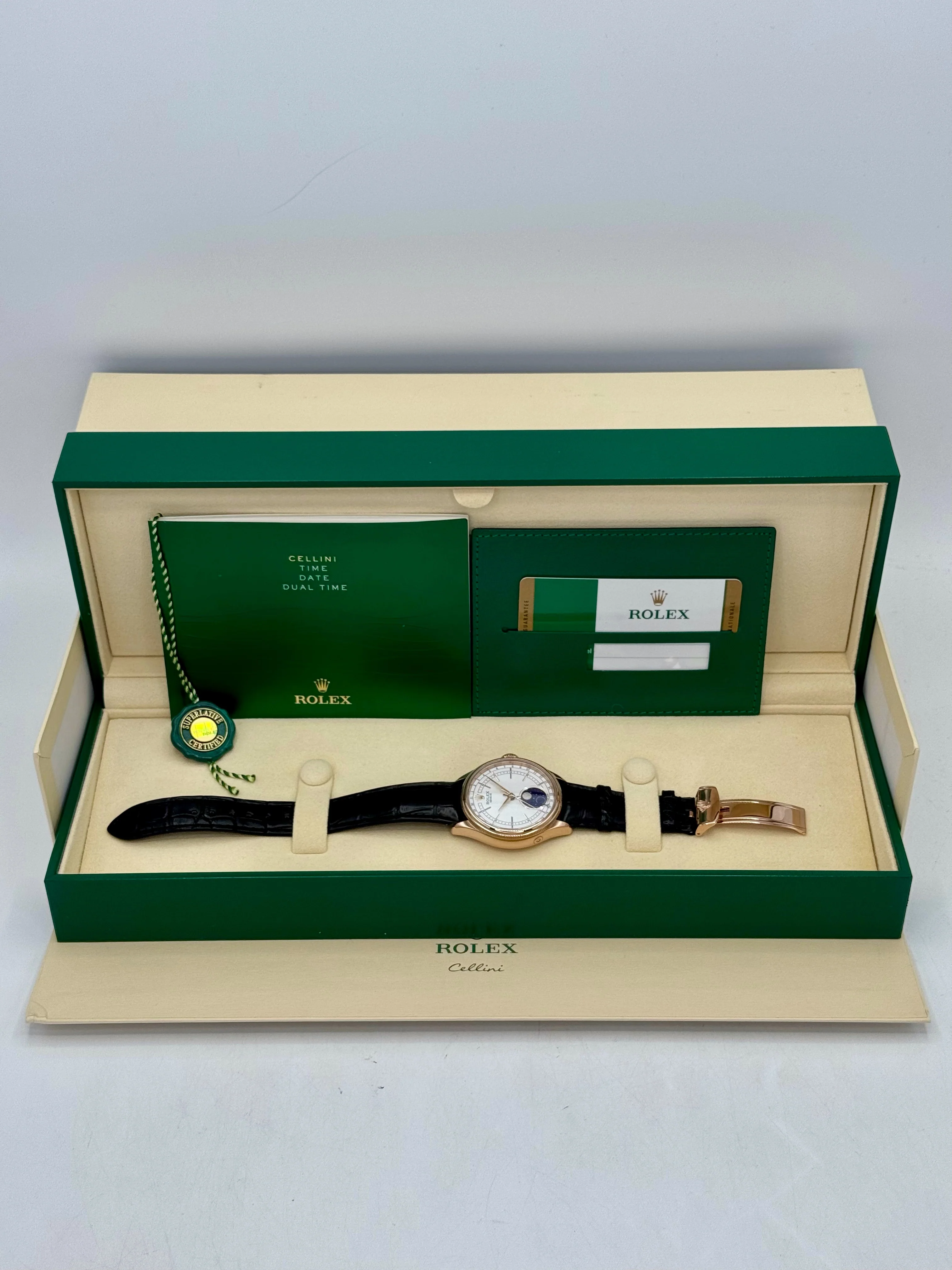 2018 Rolex Cellini Moonphase 39mm 50535 Rose Gold White Dial - Image 9