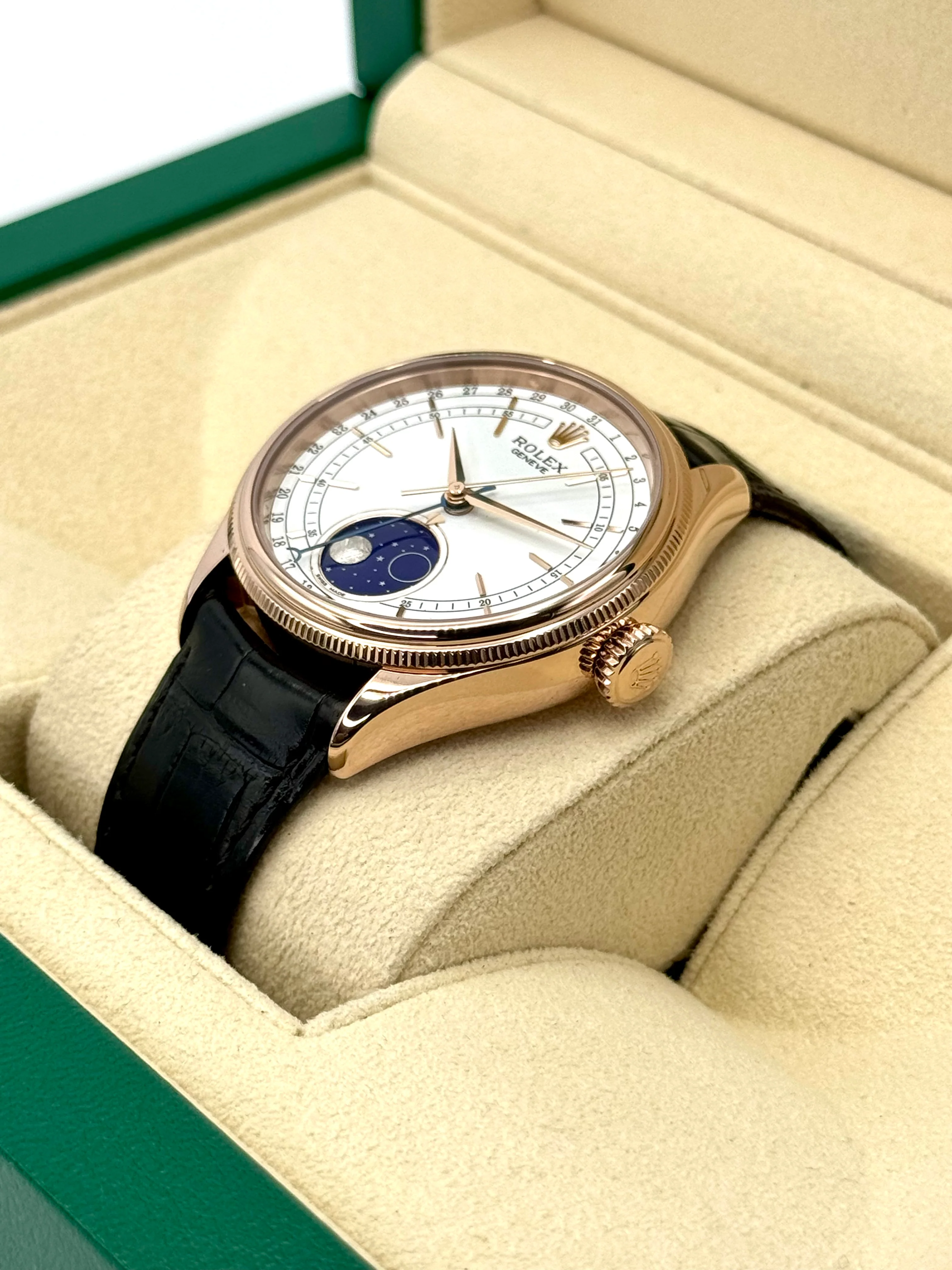 2018 Rolex Cellini Moonphase 39mm 50535 Rose Gold White Dial - Image 5