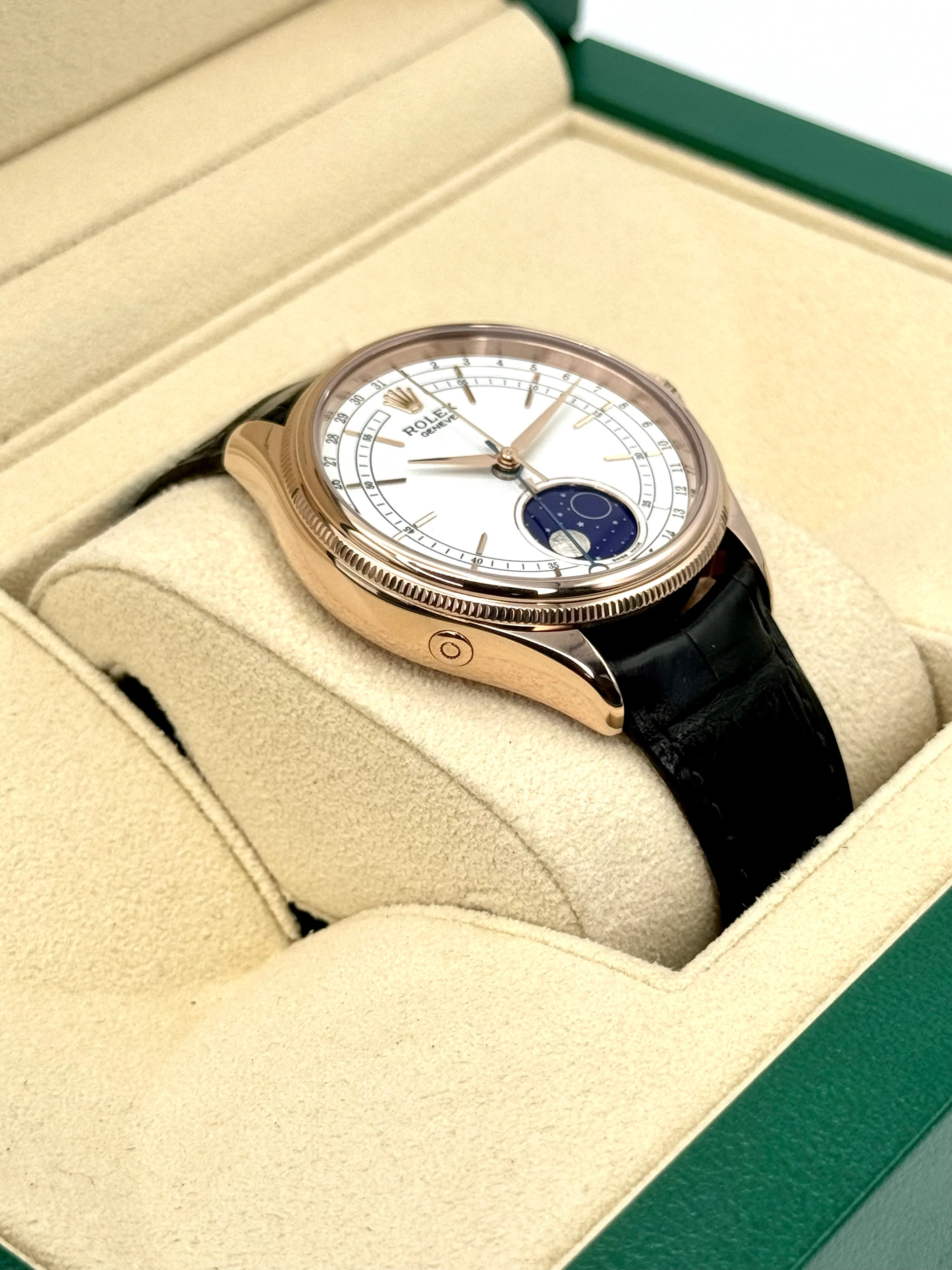 2018 Rolex Cellini Moonphase 39mm 50535 Rose Gold White Dial - Image 6