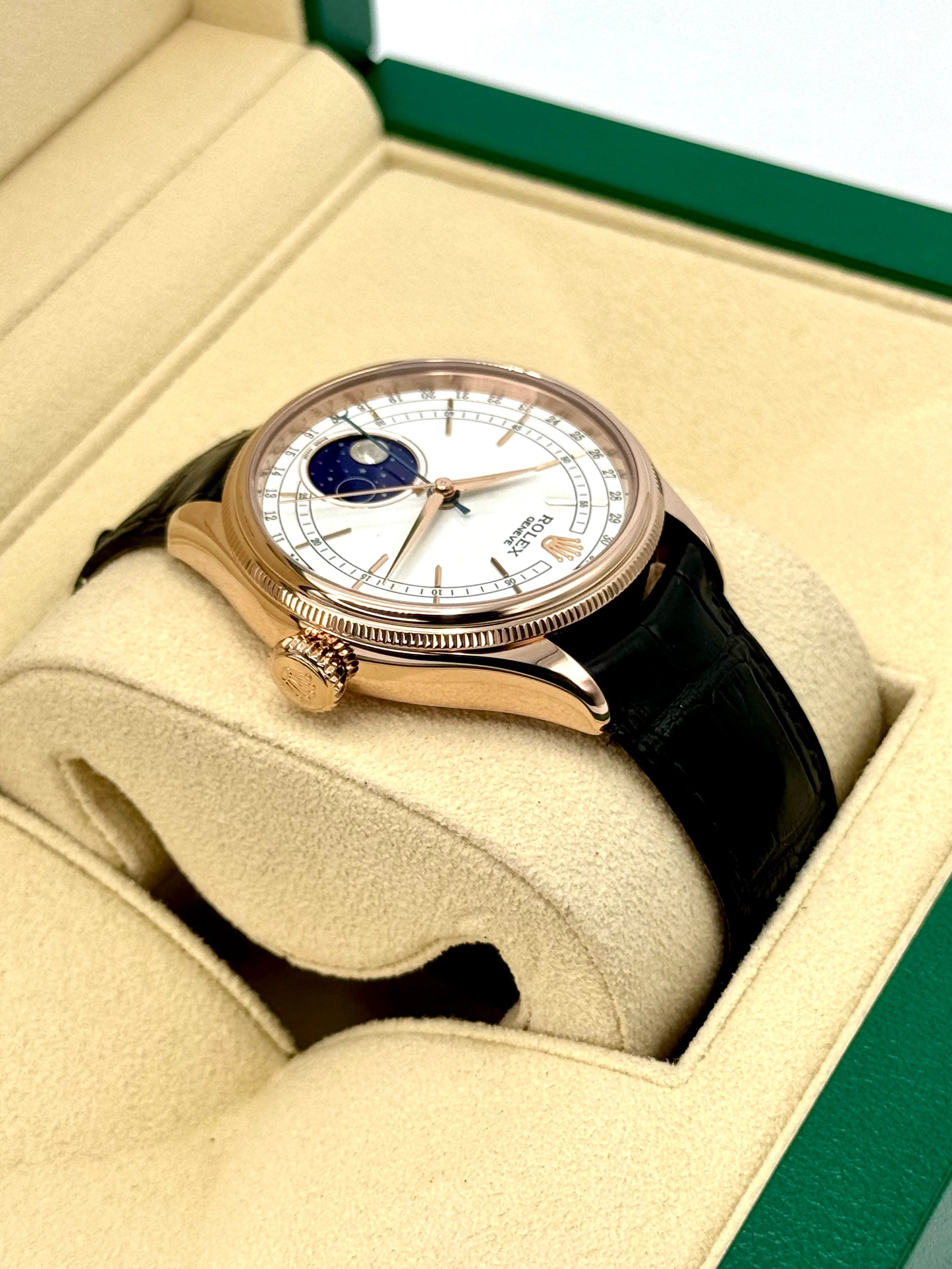 2018 Rolex Cellini Moonphase 39mm 50535 Rose Gold White Dial - Image 8