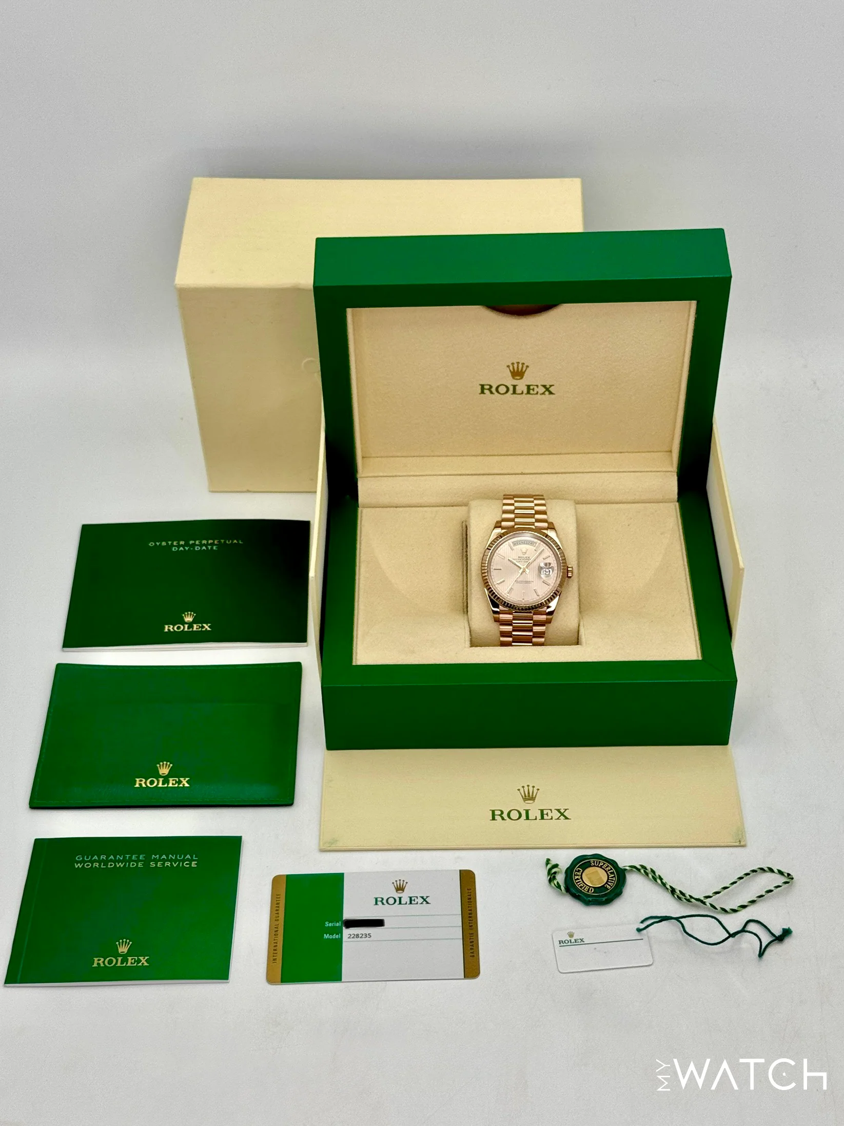 2018 Rolex Day-Date 40mm 228235 Presidential Rose Gold Sundust Stripe Motif Dial - Image 10