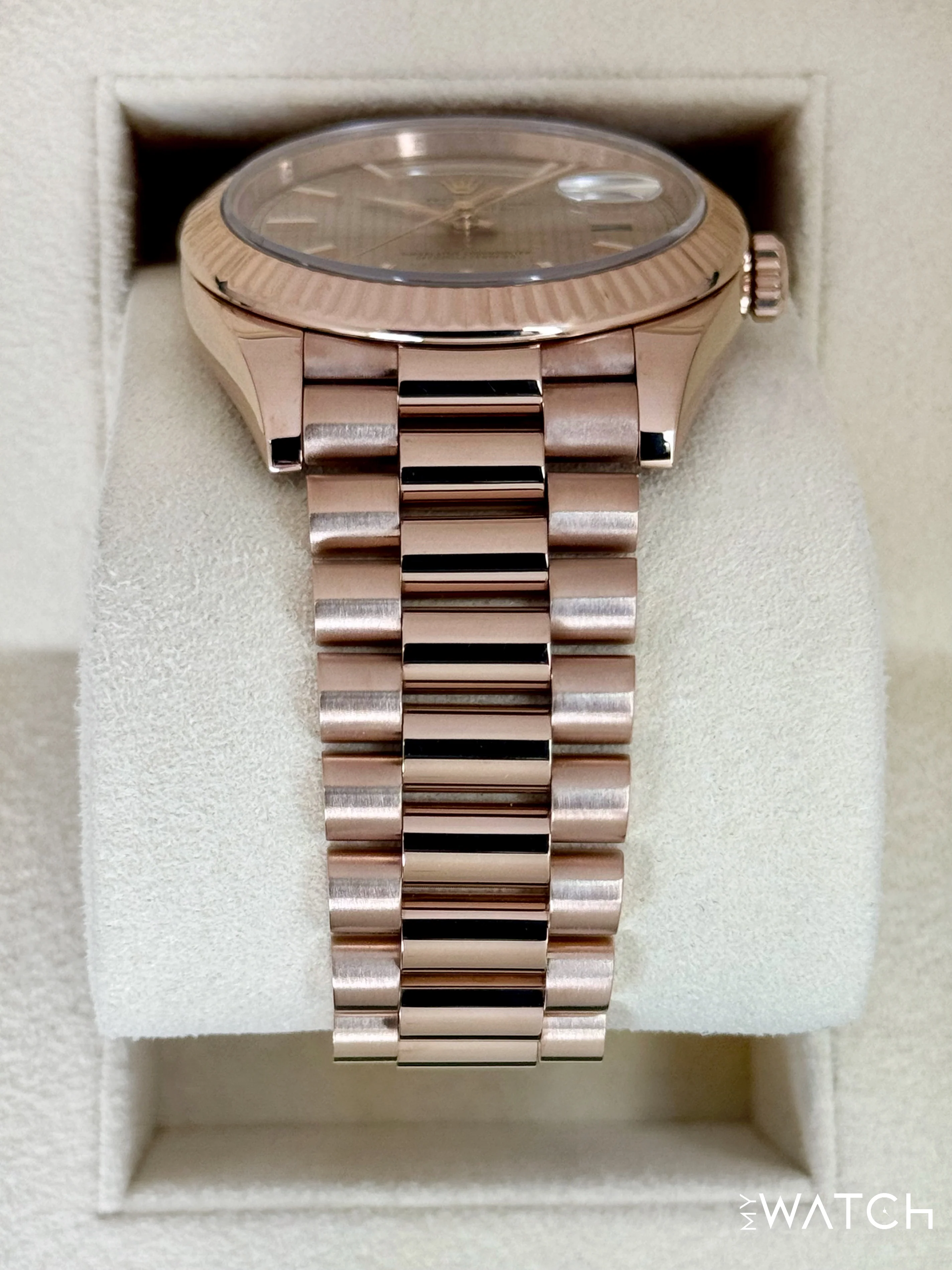 2018 Rolex Day-Date 40mm 228235 Presidential Rose Gold Sundust Stripe Motif Dial - Image 3