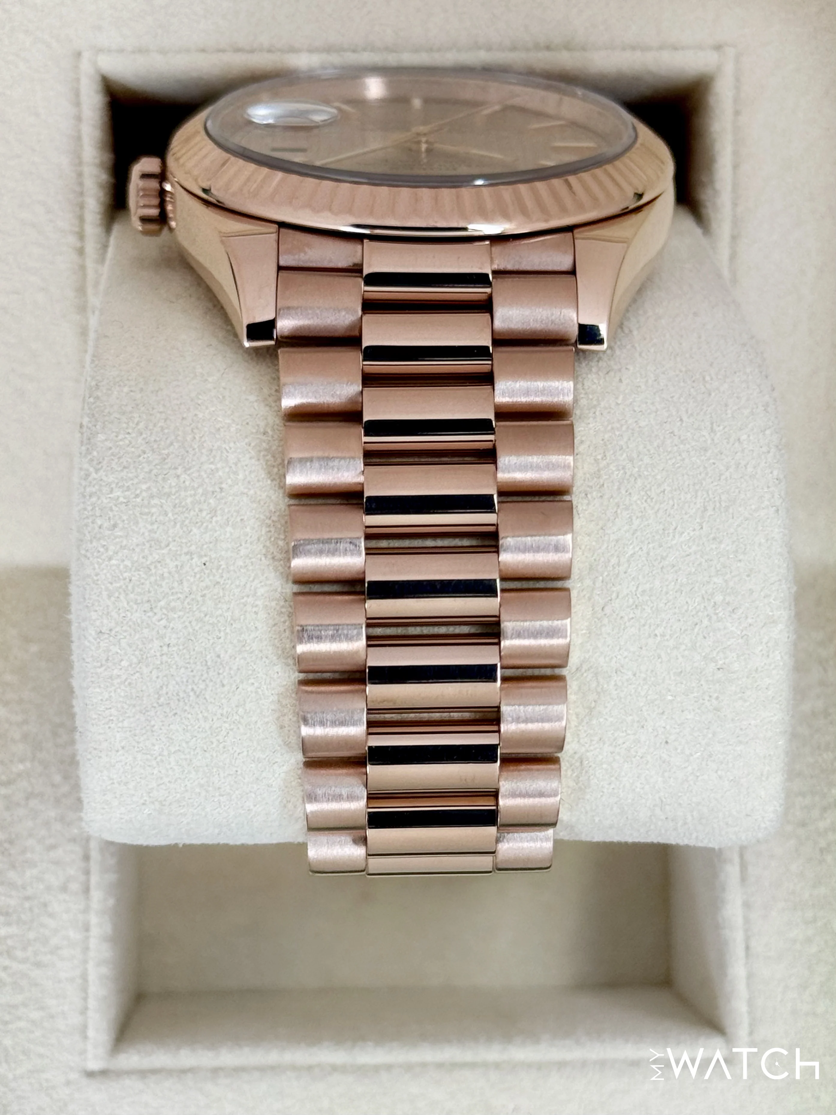 2018 Rolex Day-Date 40mm 228235 Presidential Rose Gold Sundust Stripe Motif Dial - Image 4