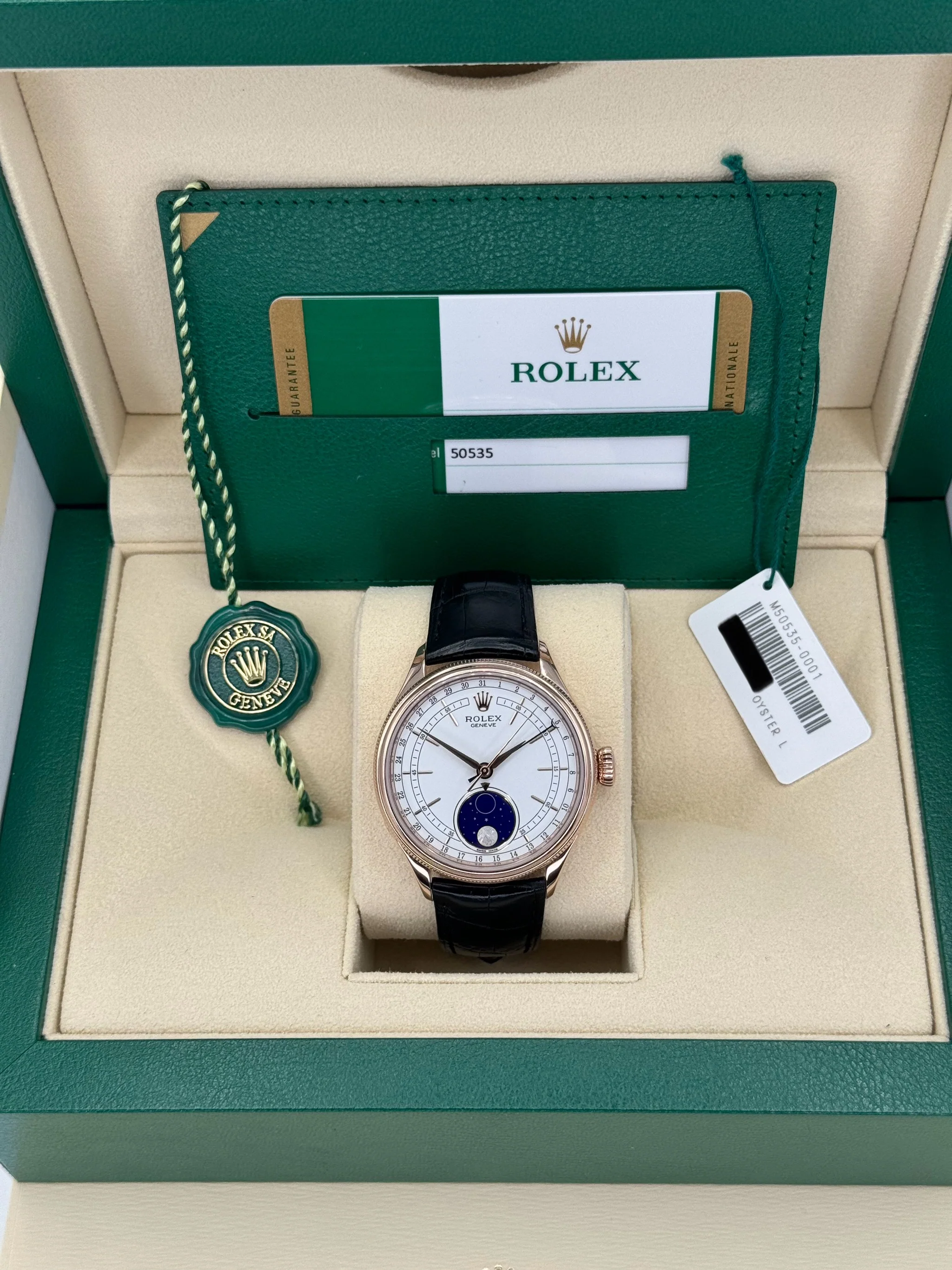 2019 Rolex Cellini Moonphase 39mm 50535 Rose Gold White Dial - Image 11
